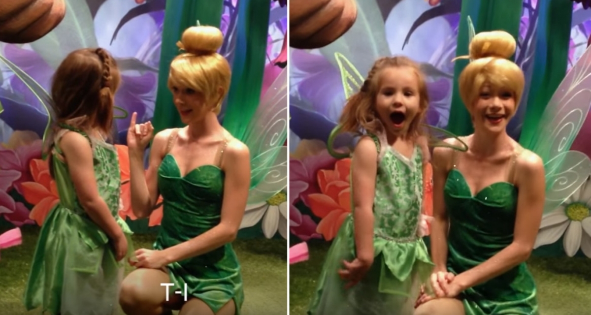 La preciosa reacción de una niña sorda al ver que los personajes Disney le hablan con signos