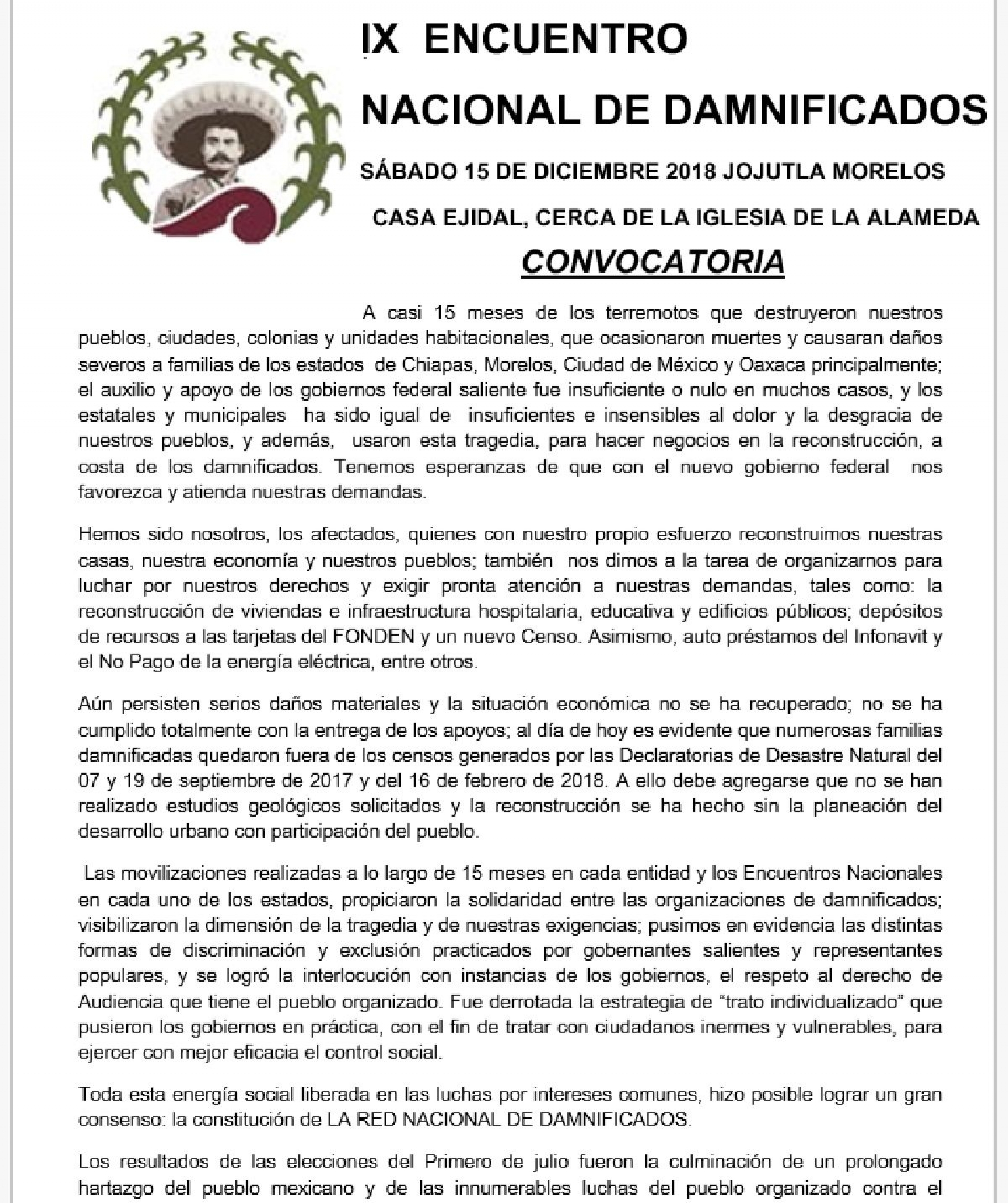 Jojutla, sede de la novena reunión nacional de damnificados