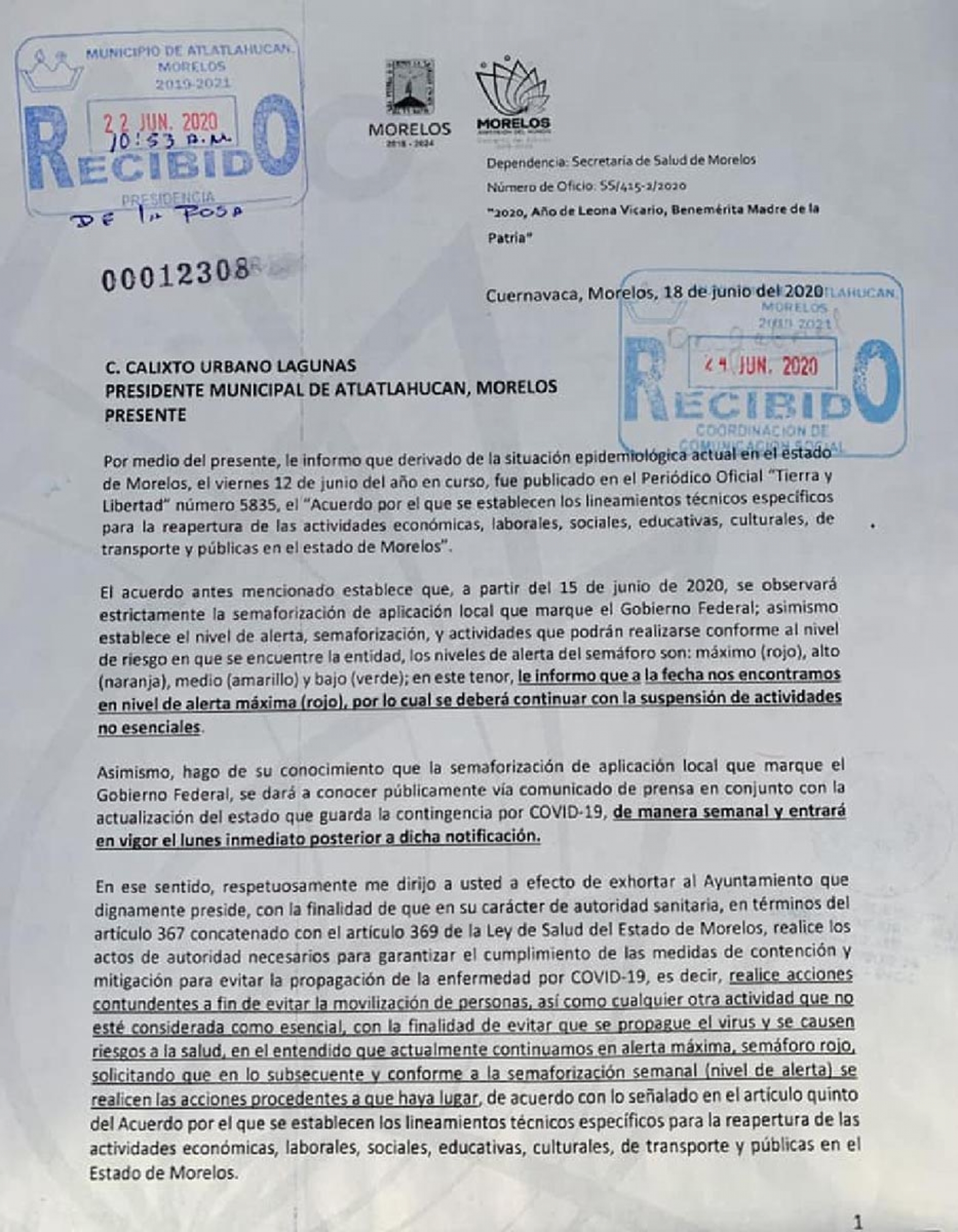 Notifica gobierno estatal a municipios sobre alerta máxima por covid-19
