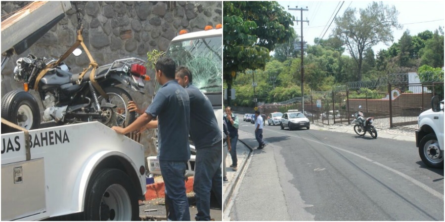 Se impacta motociclista contra parabrisas de camión; fue trasladado grave al hospital