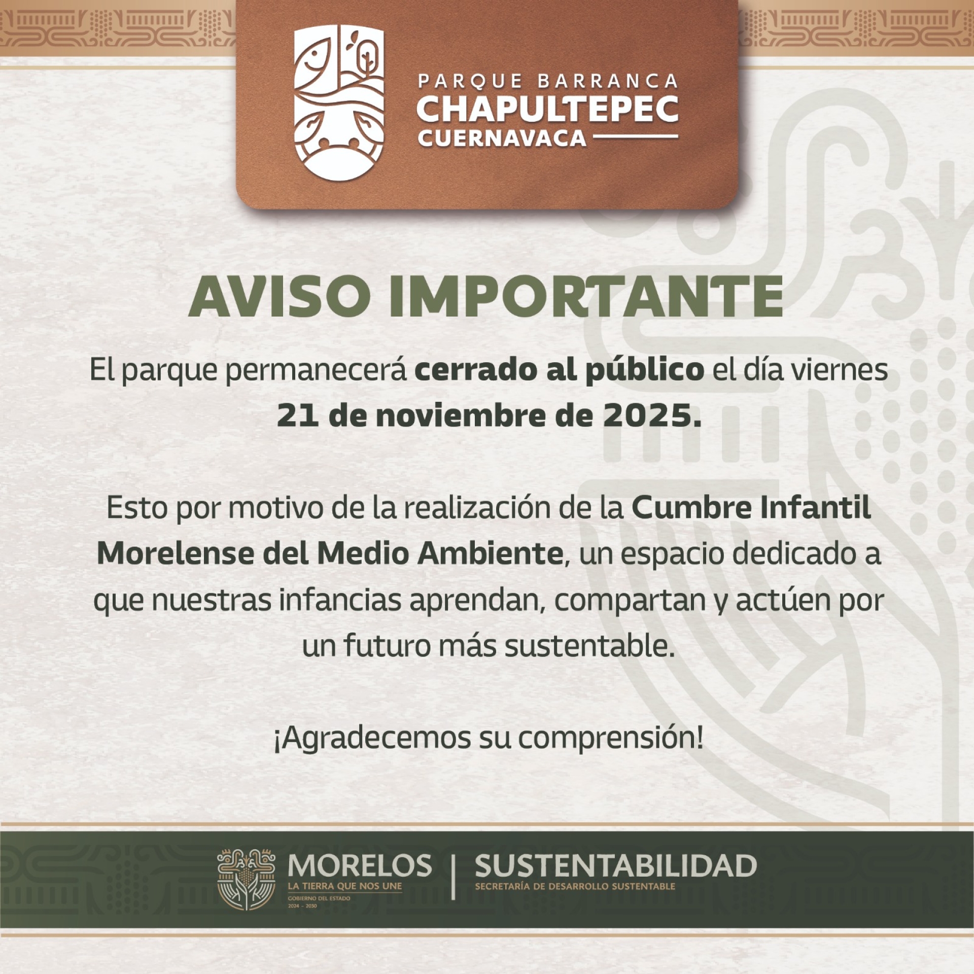 Anuncia SDS cierre temporal del parque Barranca Chapultepec