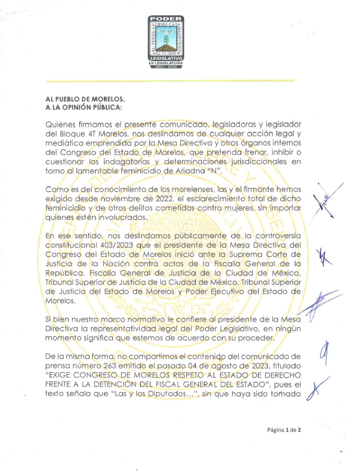 Se deslindan diputados de acciones del Congreso a favor del fiscal