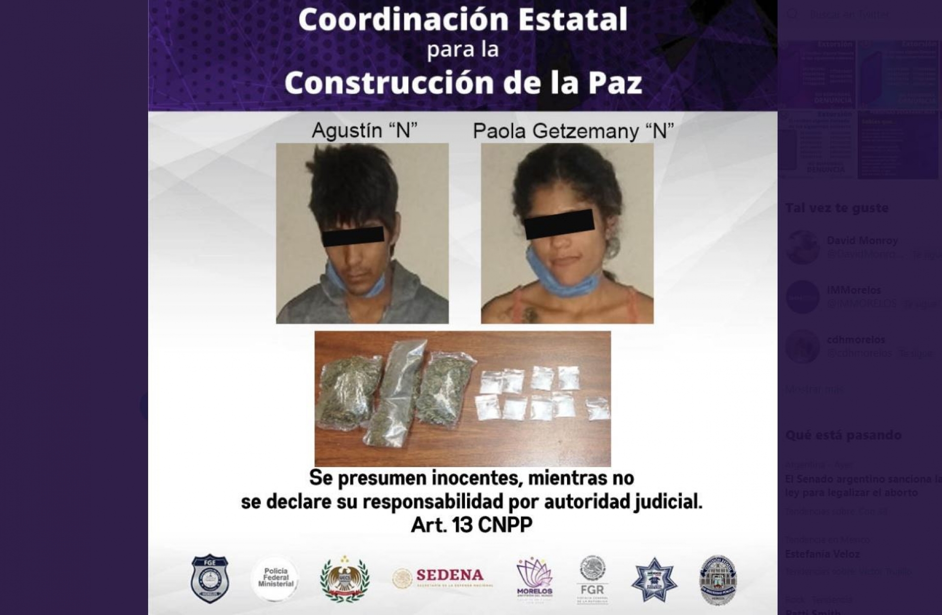 Arrestan a pareja con droga en Tlaltizapán
