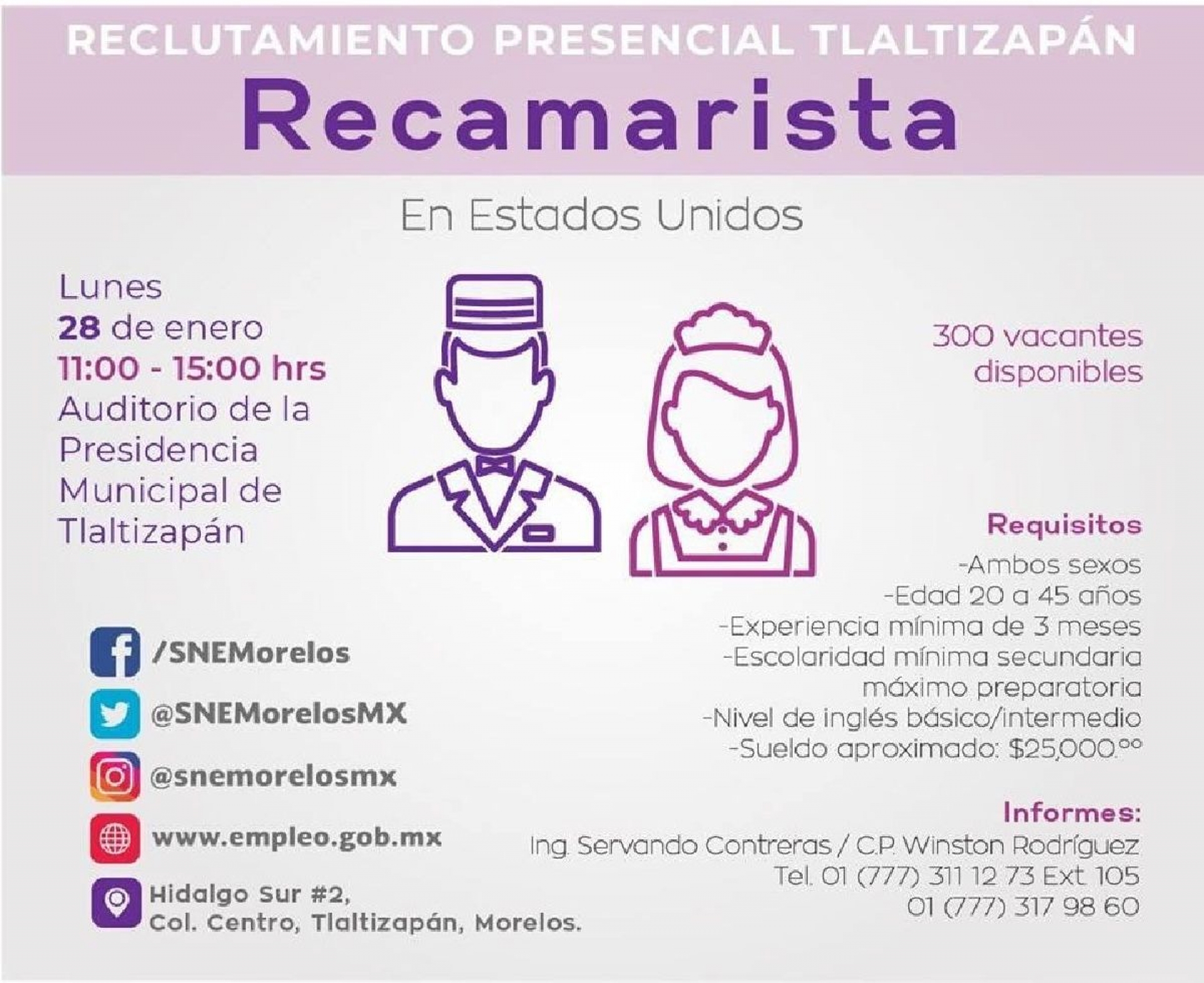 Ofertan 300 plazas de recamarista para trabajar en Estados Unidos