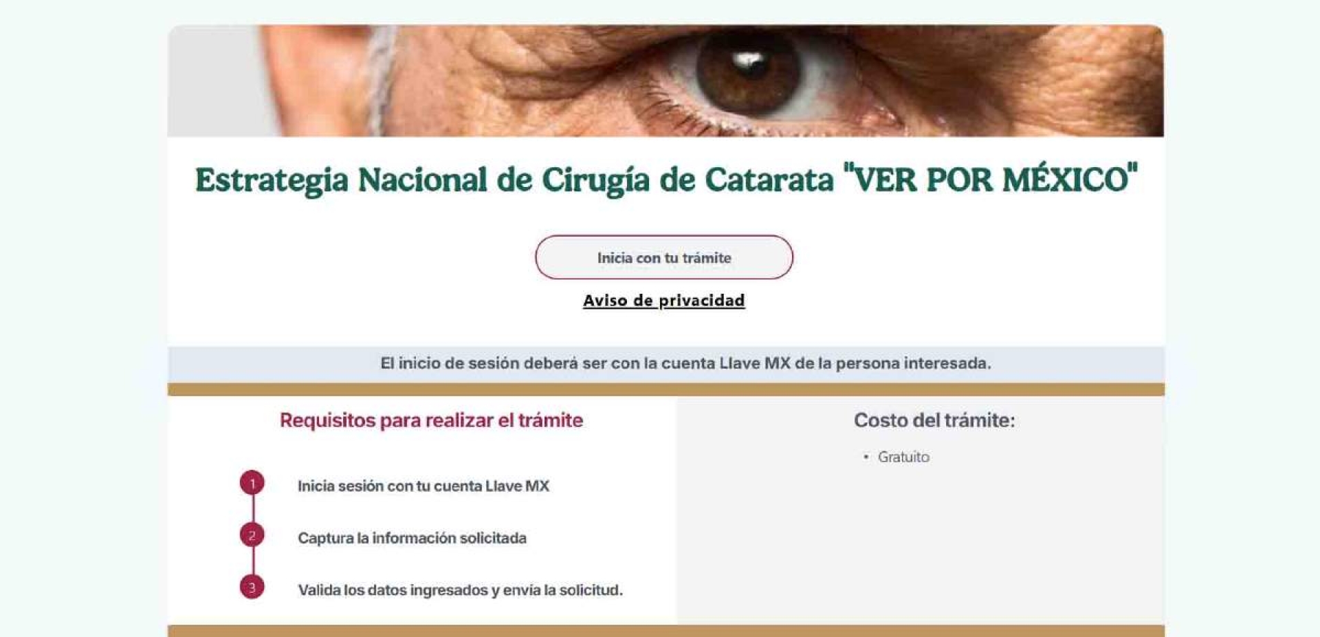 Vigente, programa gratuito para cirugías de ceguera por catarata