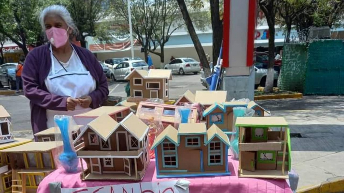 Abuelita crea casas de cartón y las intercambia por despensa