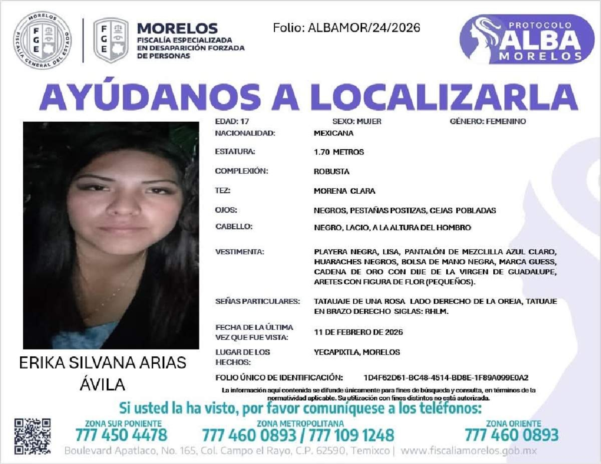 Una adolescente desapareció en Yecapixtla