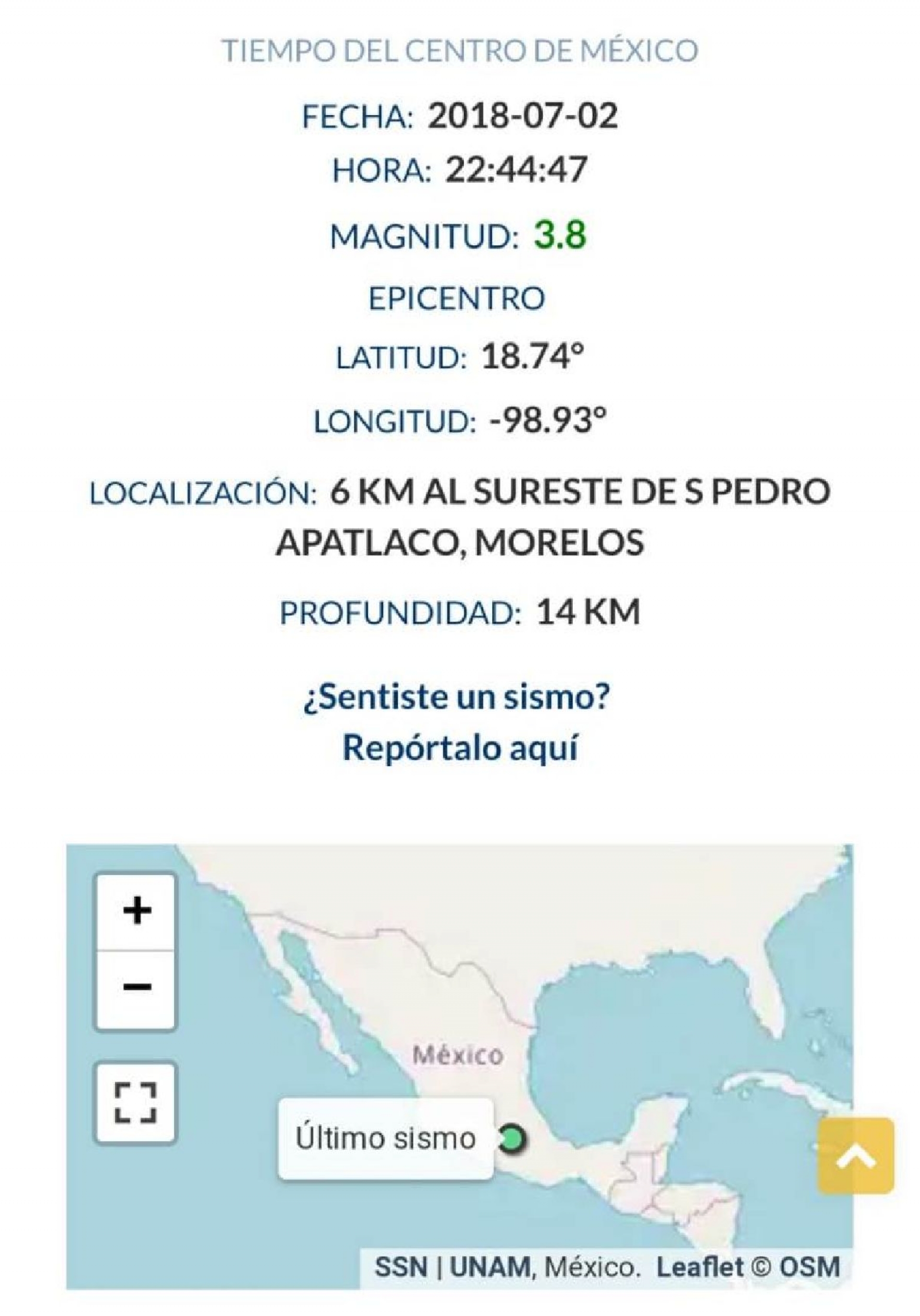 Sin afectaciones por sismo de 3.8 con epicentro en Ayala