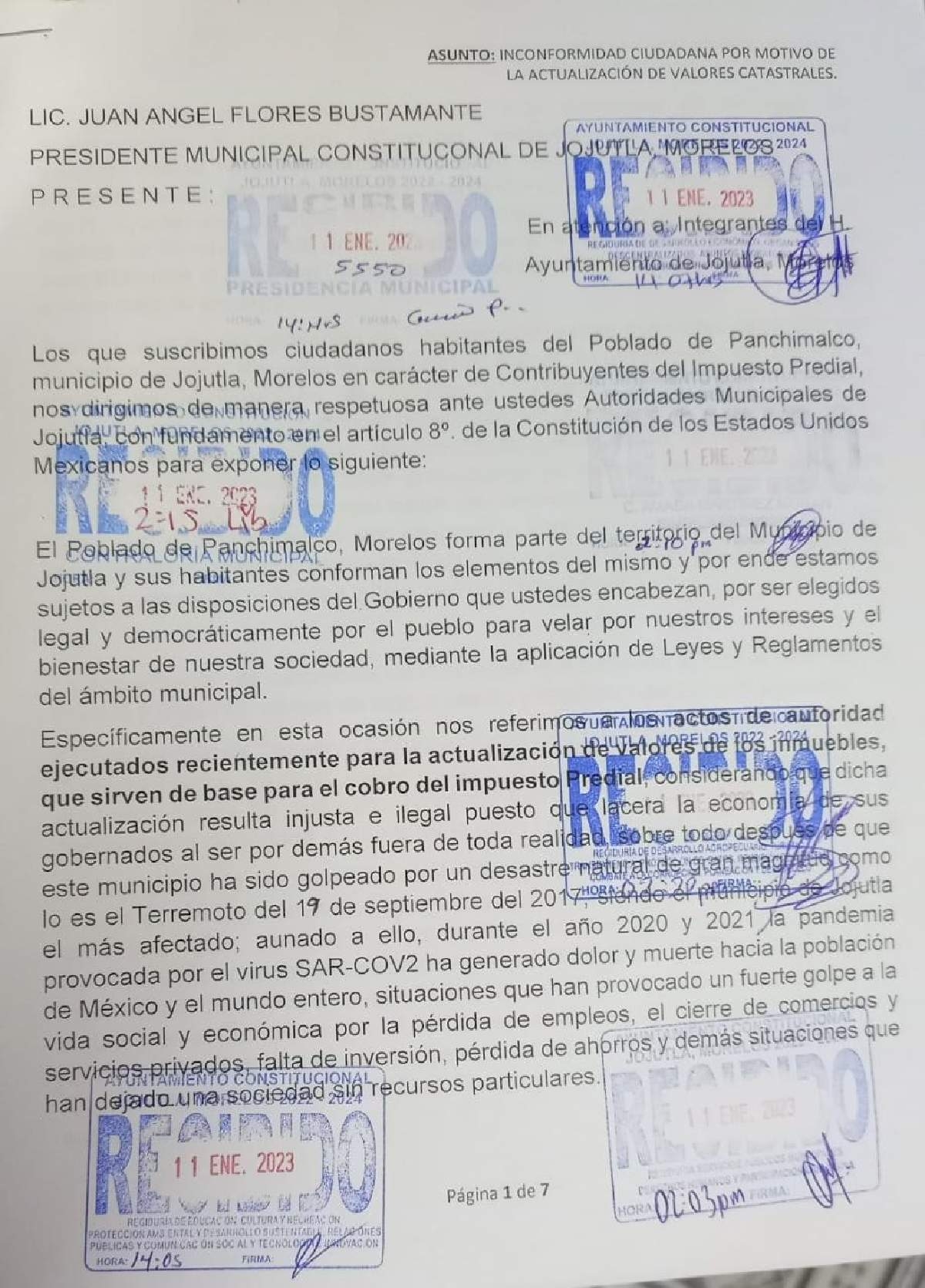 Vecinos de Panchimalco rechazan pago del impuesto predial