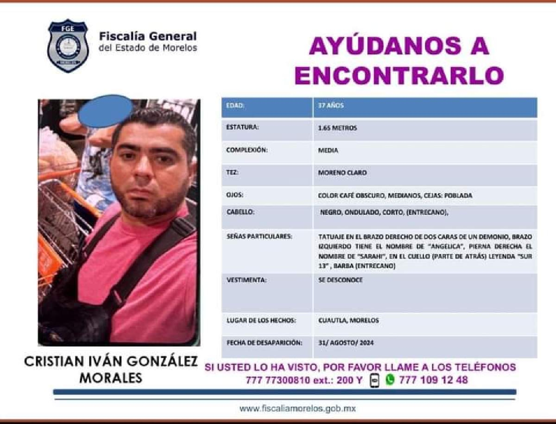 Desapareció en Cuautla hace siete días