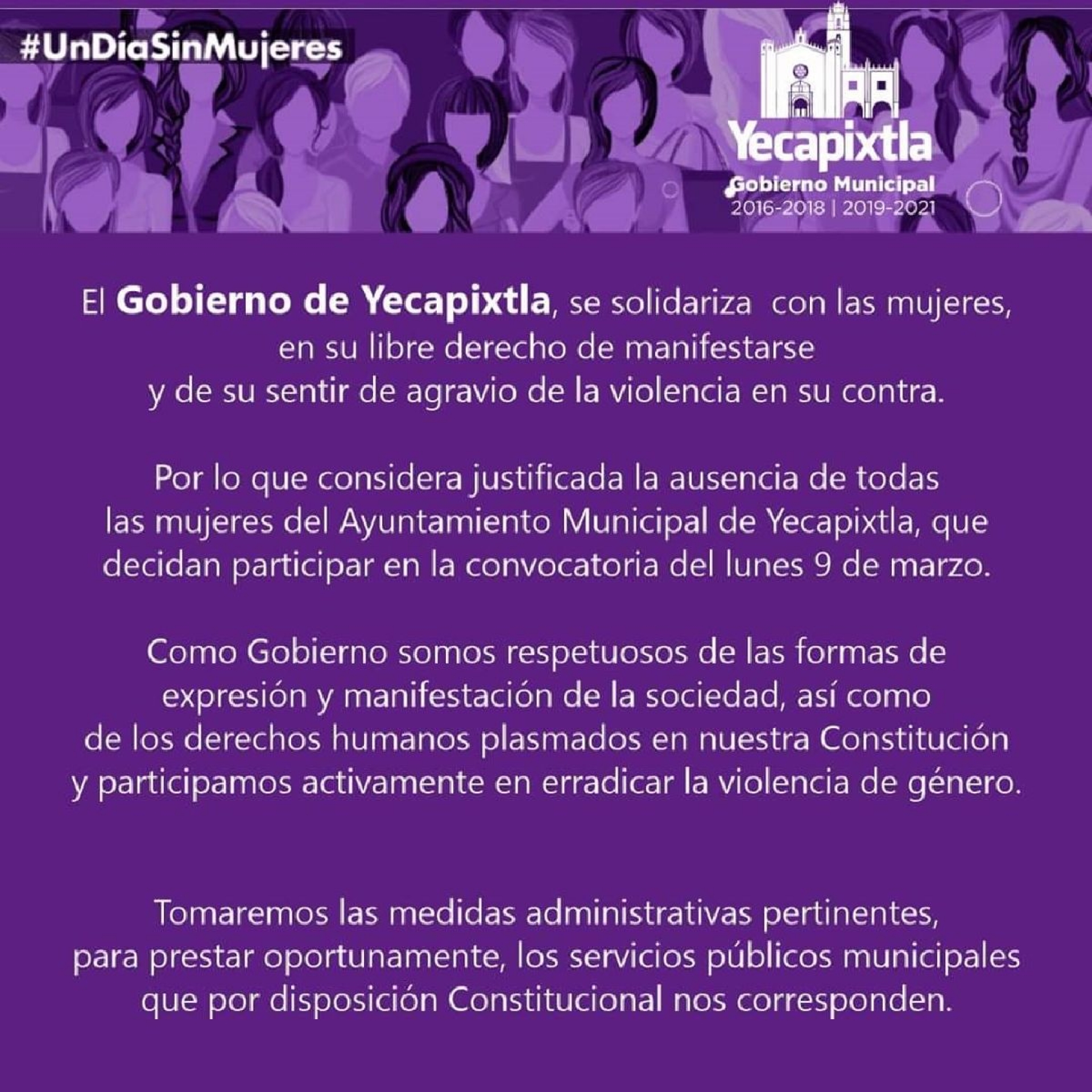 Apoya Yecapixtla campaña “Un día sin mujeres”