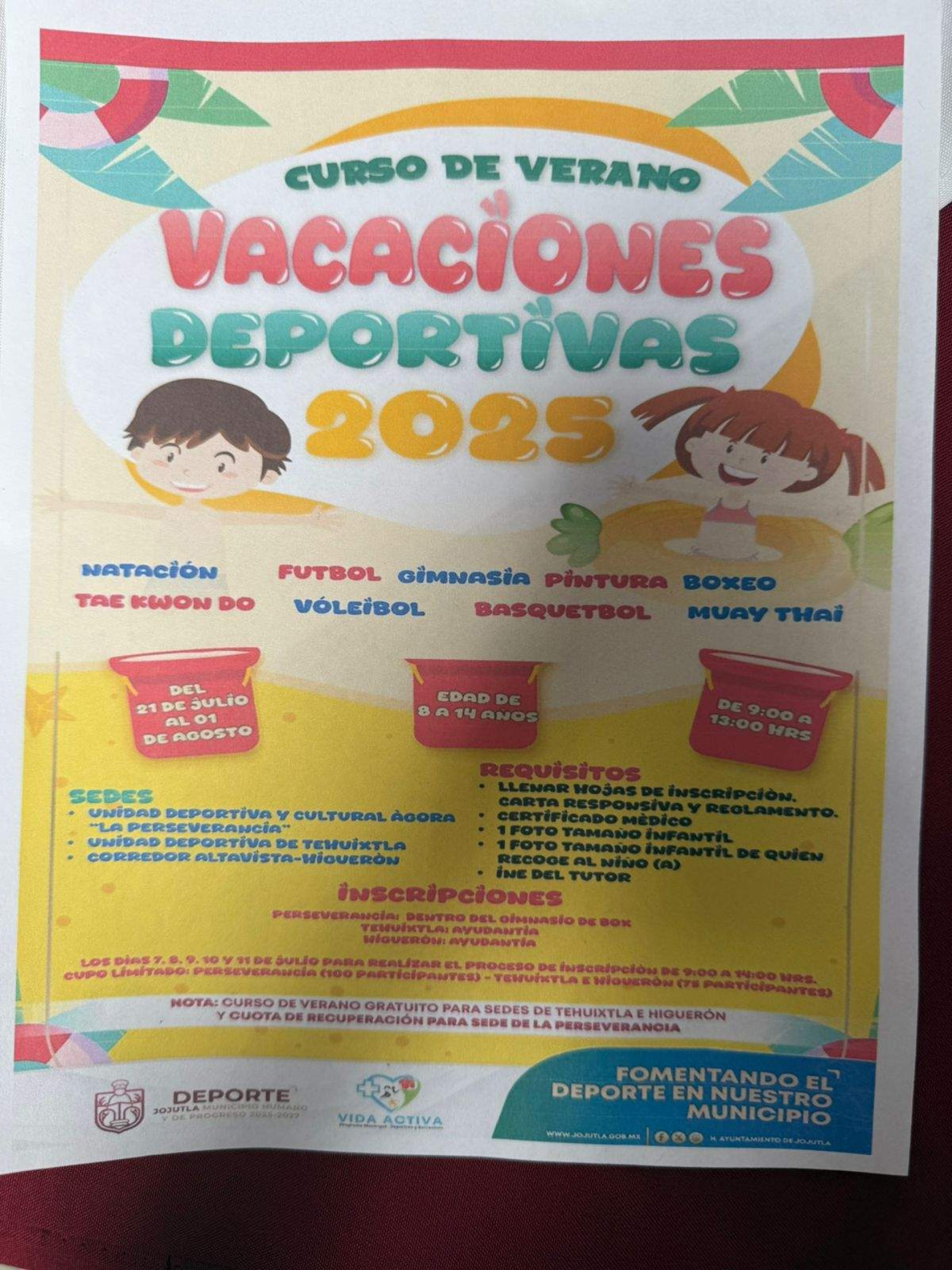 Anuncian vacaciones deportivas en Jojutla