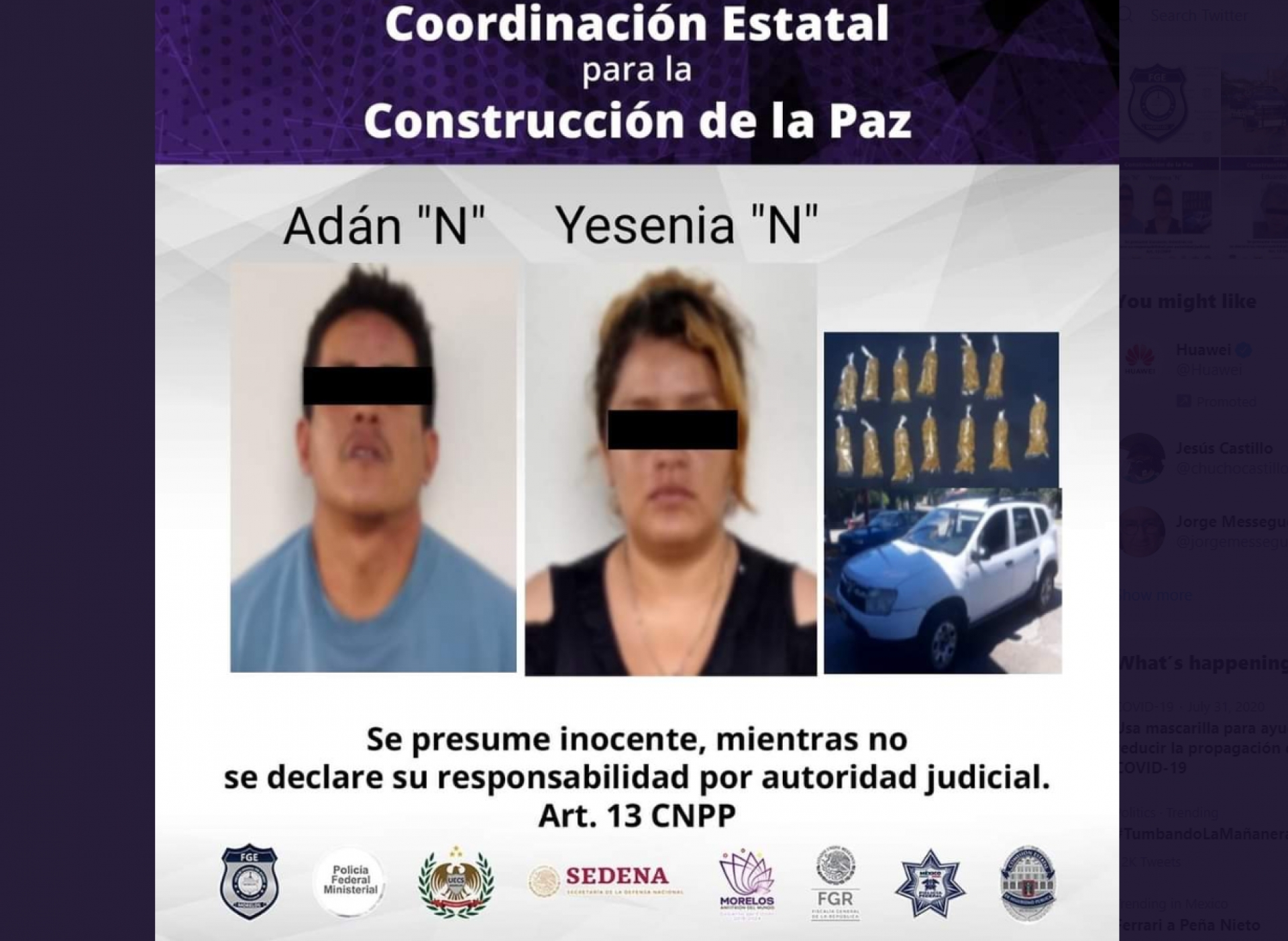 Arrestan a pareja que viajaba en un auto robado