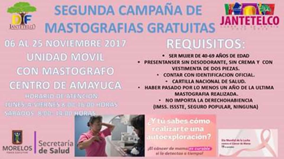 Anuncian segunda campaña de mastografías en Jantetelco