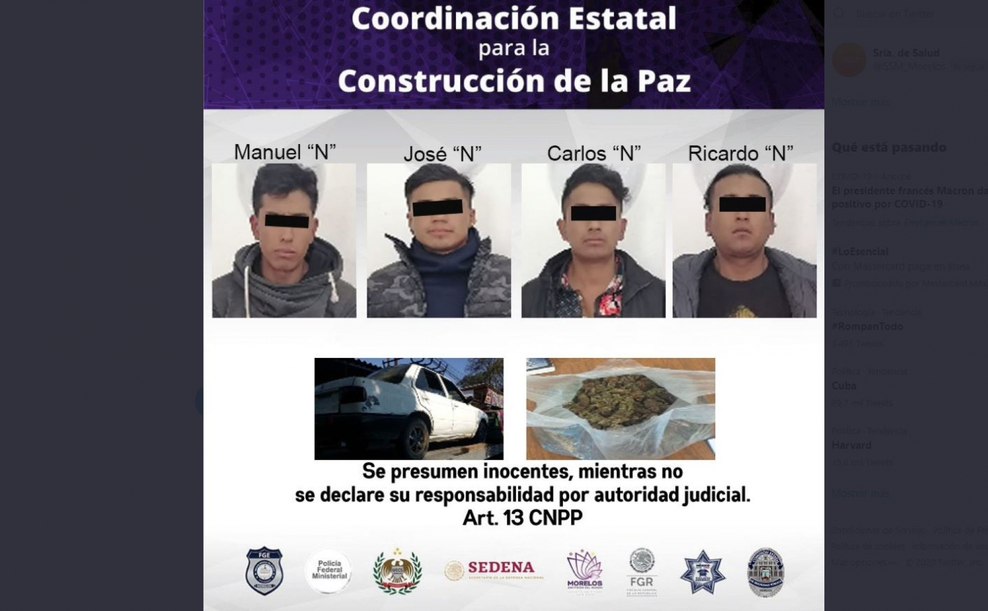 Atrapan a cuatro jóvenes con droga en Yecapixtla