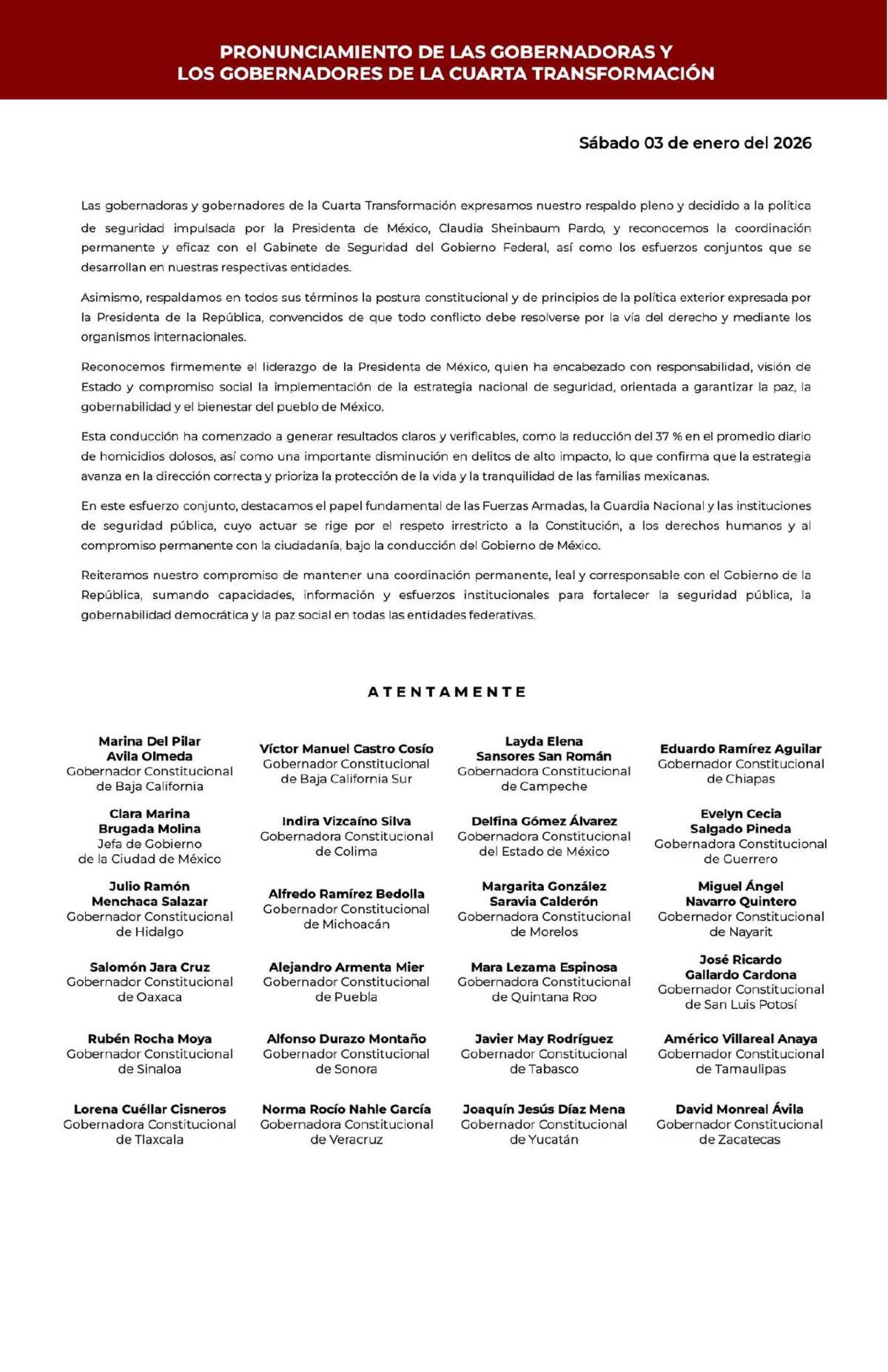 Condenan gobernadores intervención en Venezuela