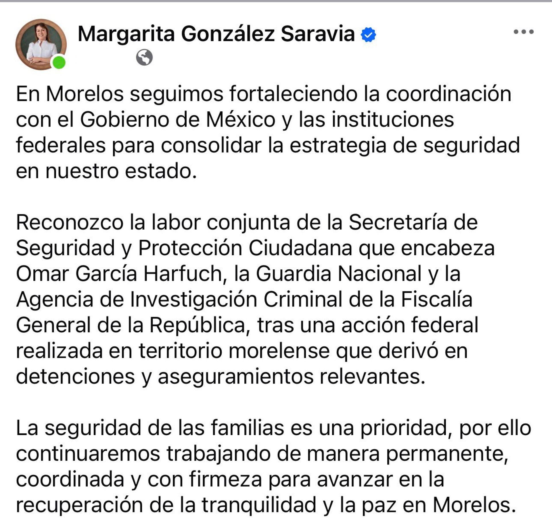 Se continúa fortaleciendo coordinación con Gobierno de México para consolidar estrategia de seguridad: González Saravia