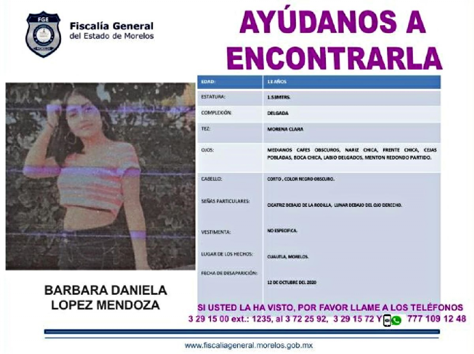 Buscan a una adolescente que desapareció en Cuautla