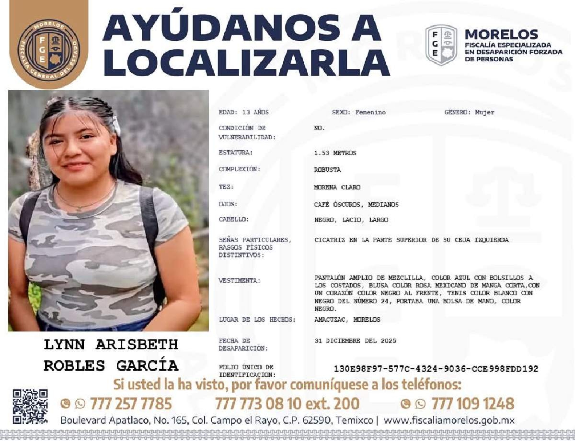 Una adolescente desapareció en Amacuzac