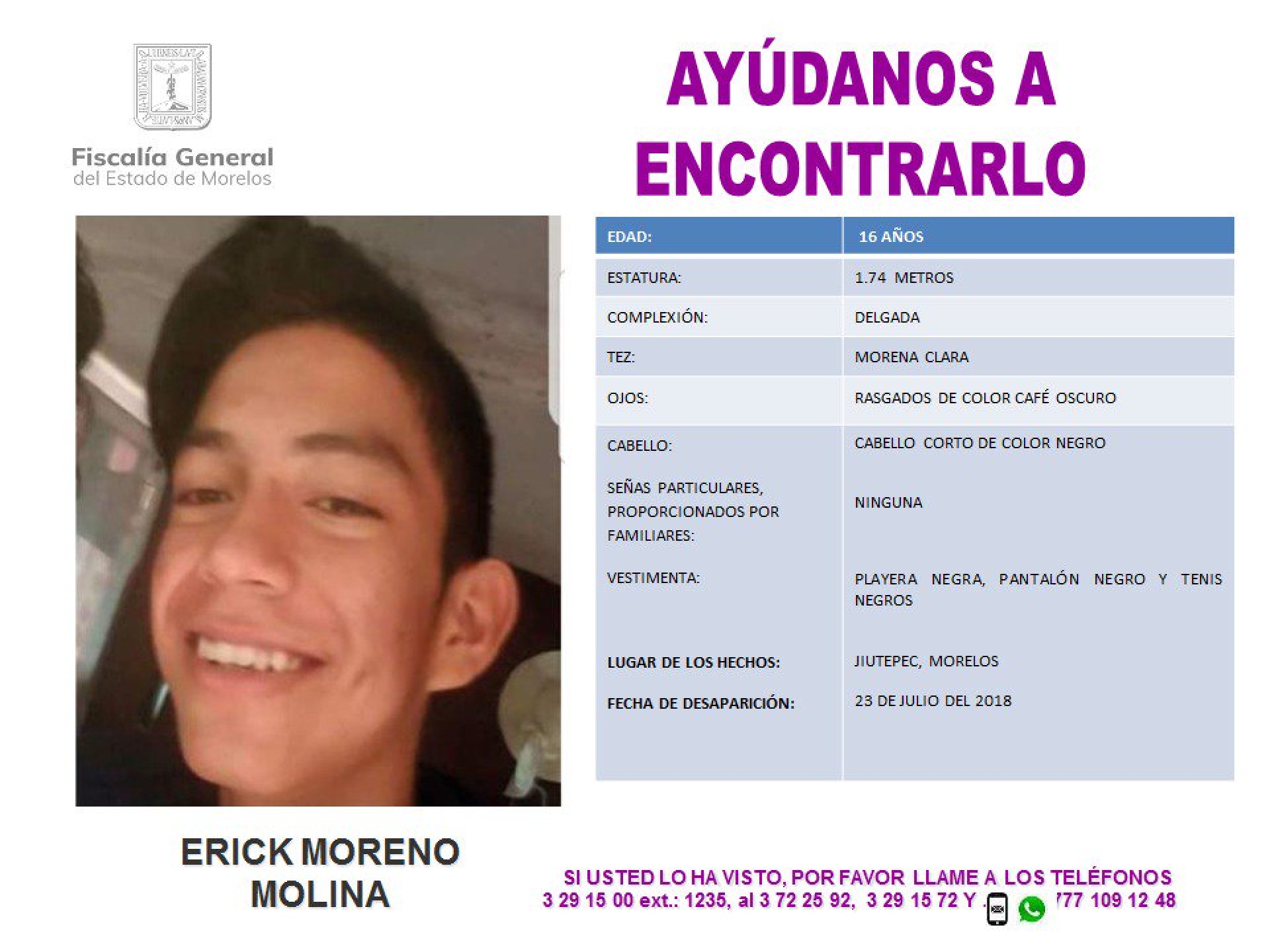 Buscan a un adolescente que desapareció en Jiutepec