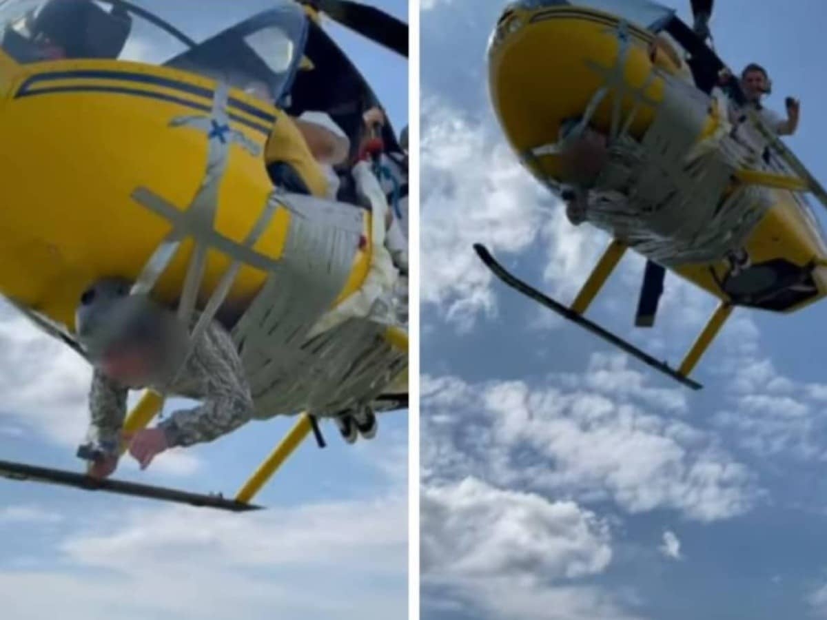 Atan a un hombre a un helicóptero con cinta adhesiva