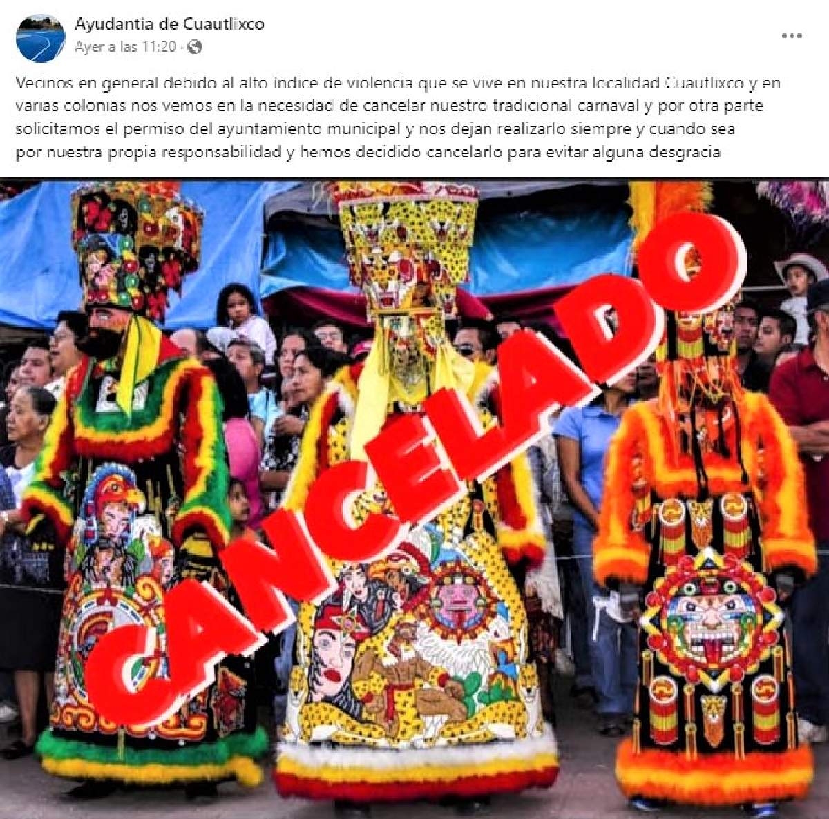 Cancelan carnaval de Cuautlixco por altos niveles de violencia