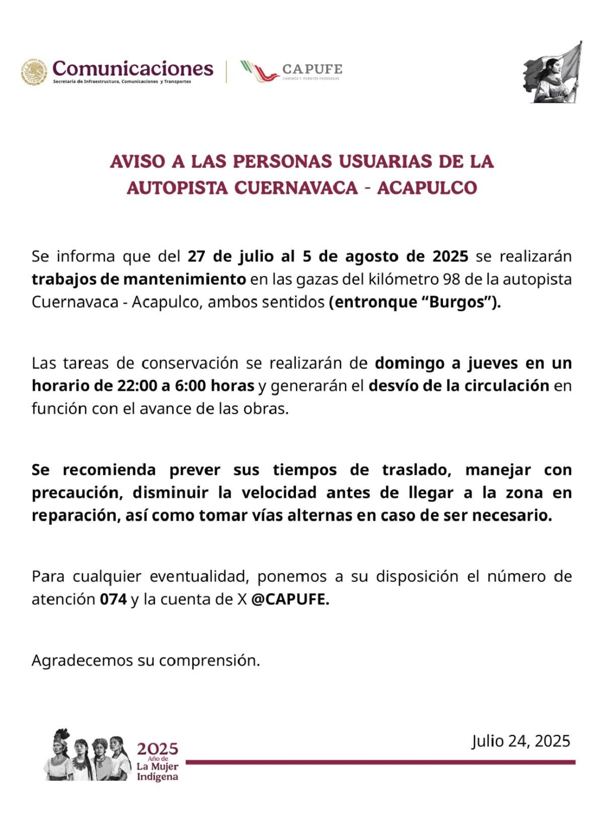 Hoy inician obras en la autopista Cuernavaca–Acapulco