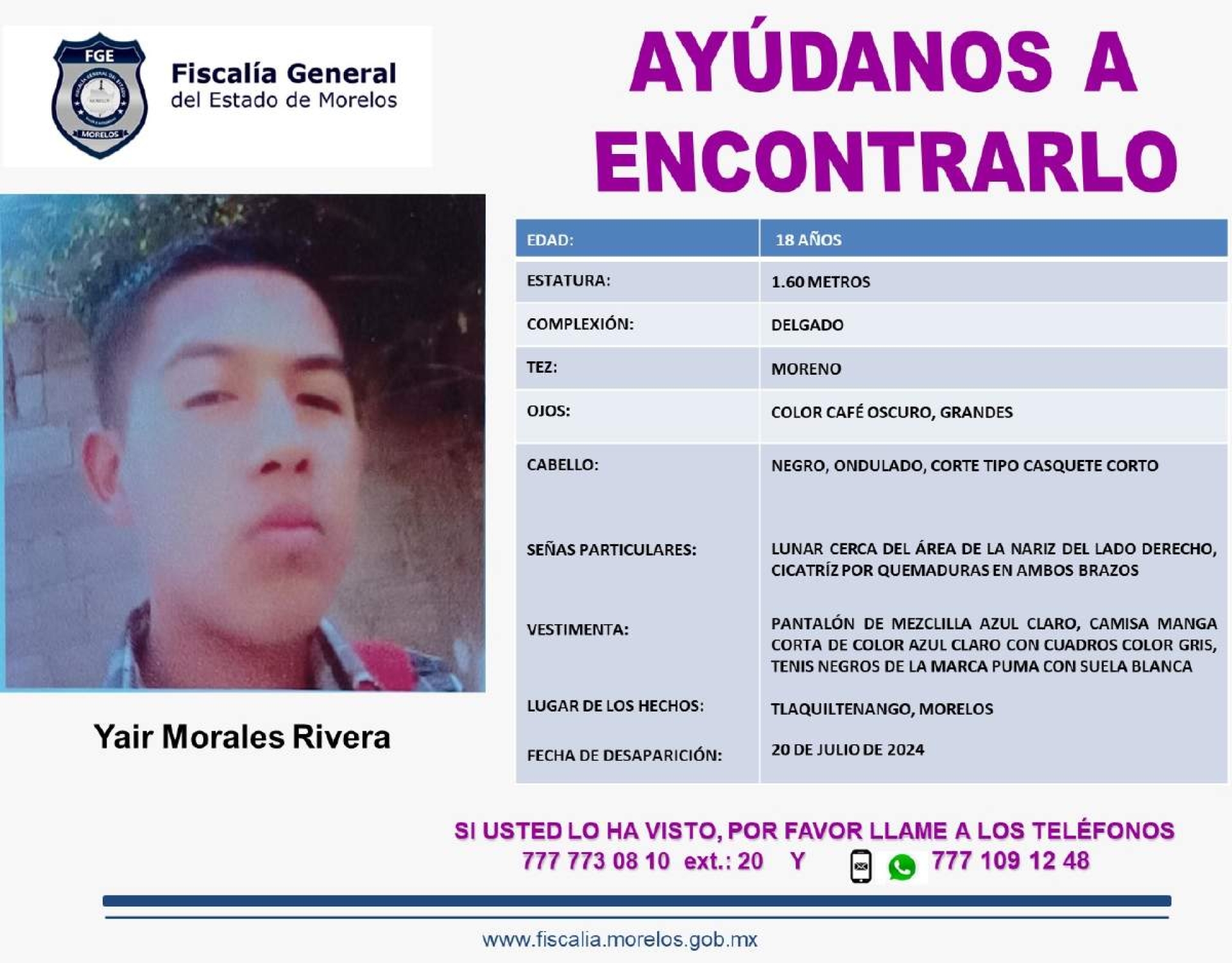 Buscan a joven que desapareció en Tlaquiltenango