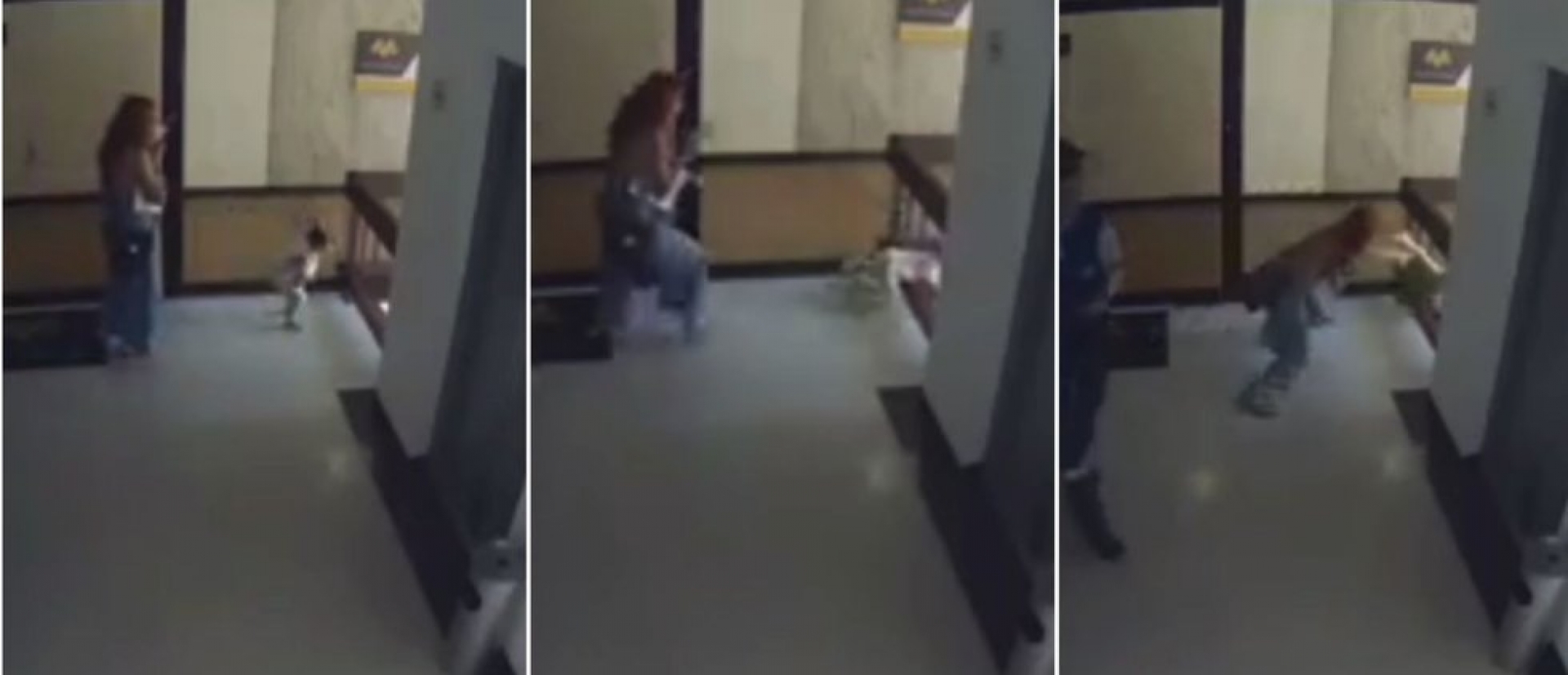 Una mujer salva de milagro a su hijo de caer varios metros por una escalera (VIDEO)
