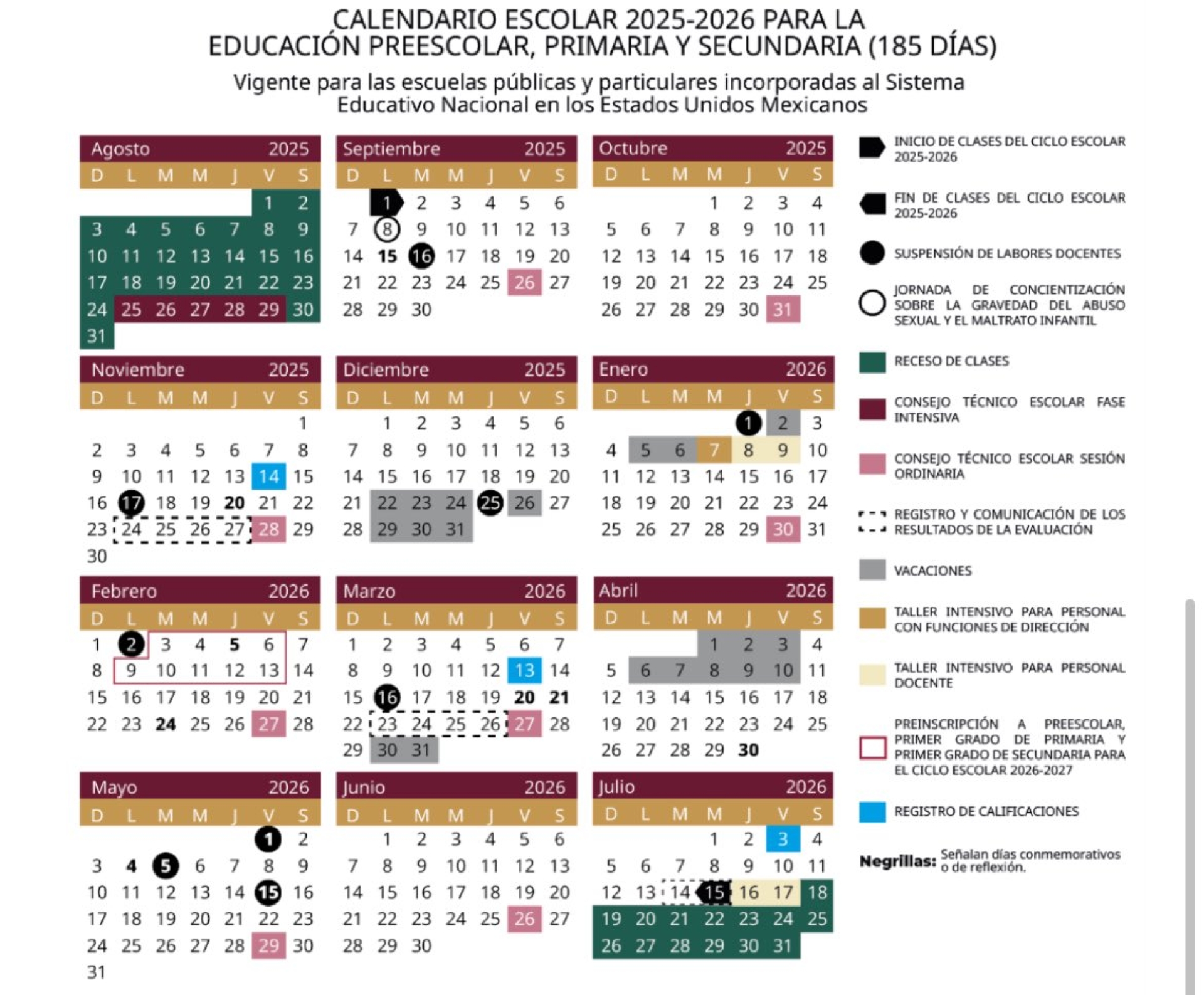 Publica SEP el calendario escolar 2025-2026