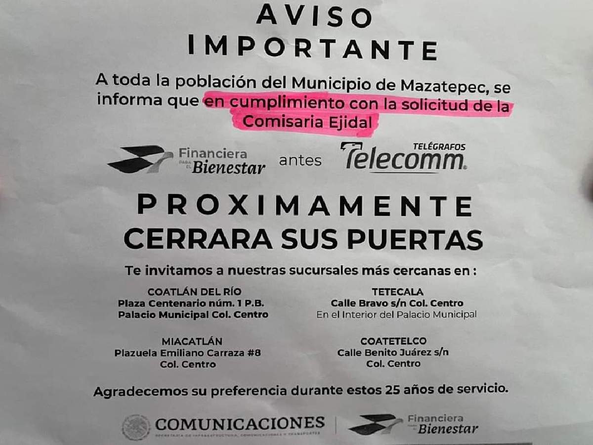 Mazatepec se queda sin oficina de Telecom