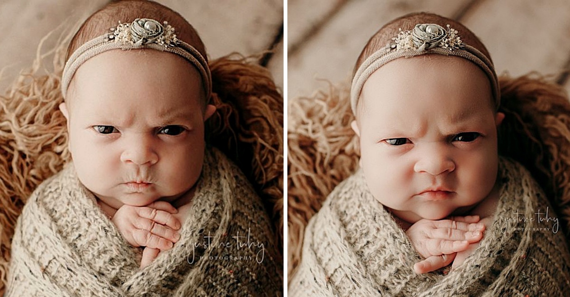 Conoce a Luna, la bebé que nació enojada. Quisieron tomarle fotos, pero a ella no le gustan