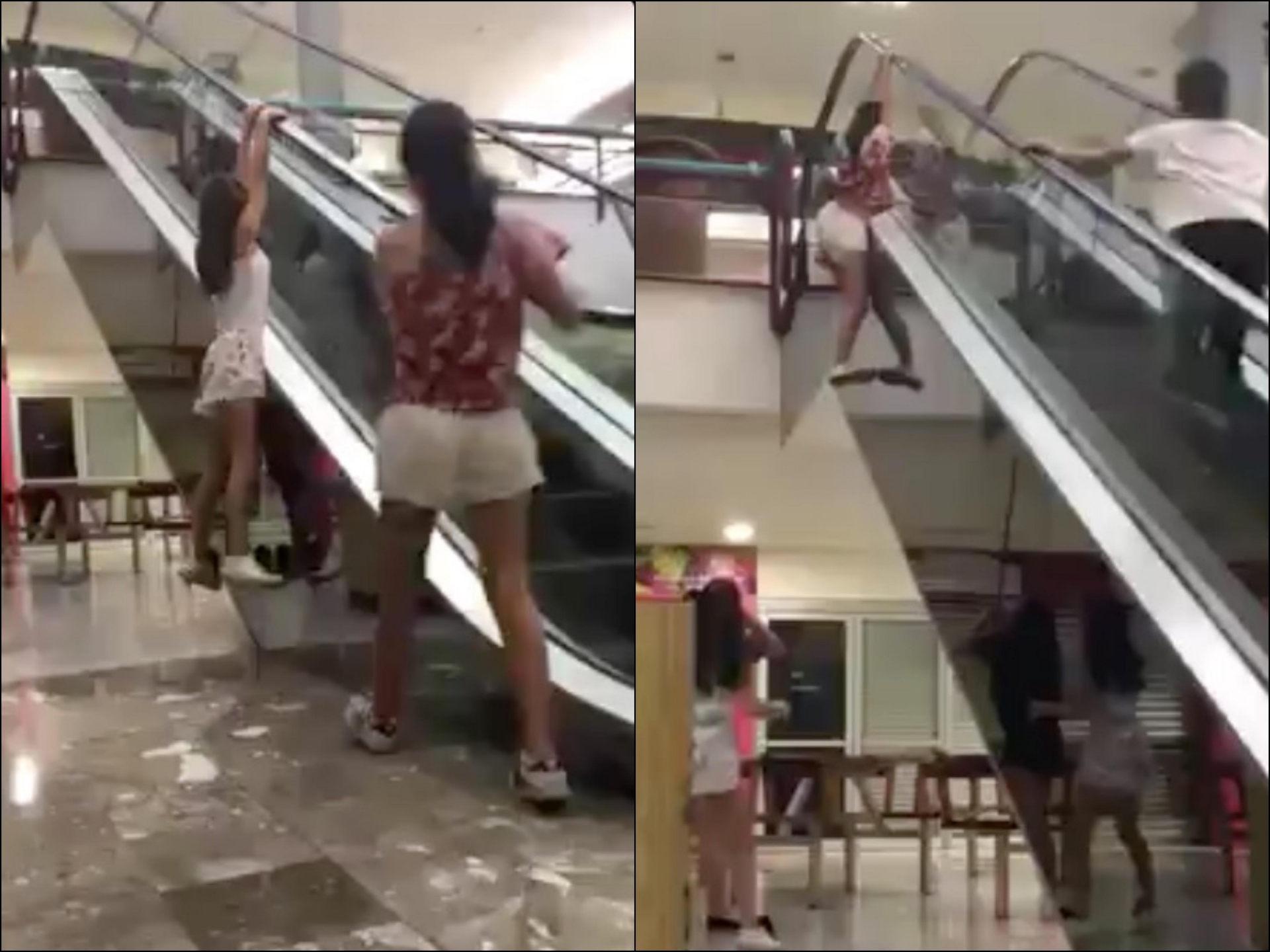 VIDEO: Por jugar niña se cae de escaleras eléctricas en San Pedro