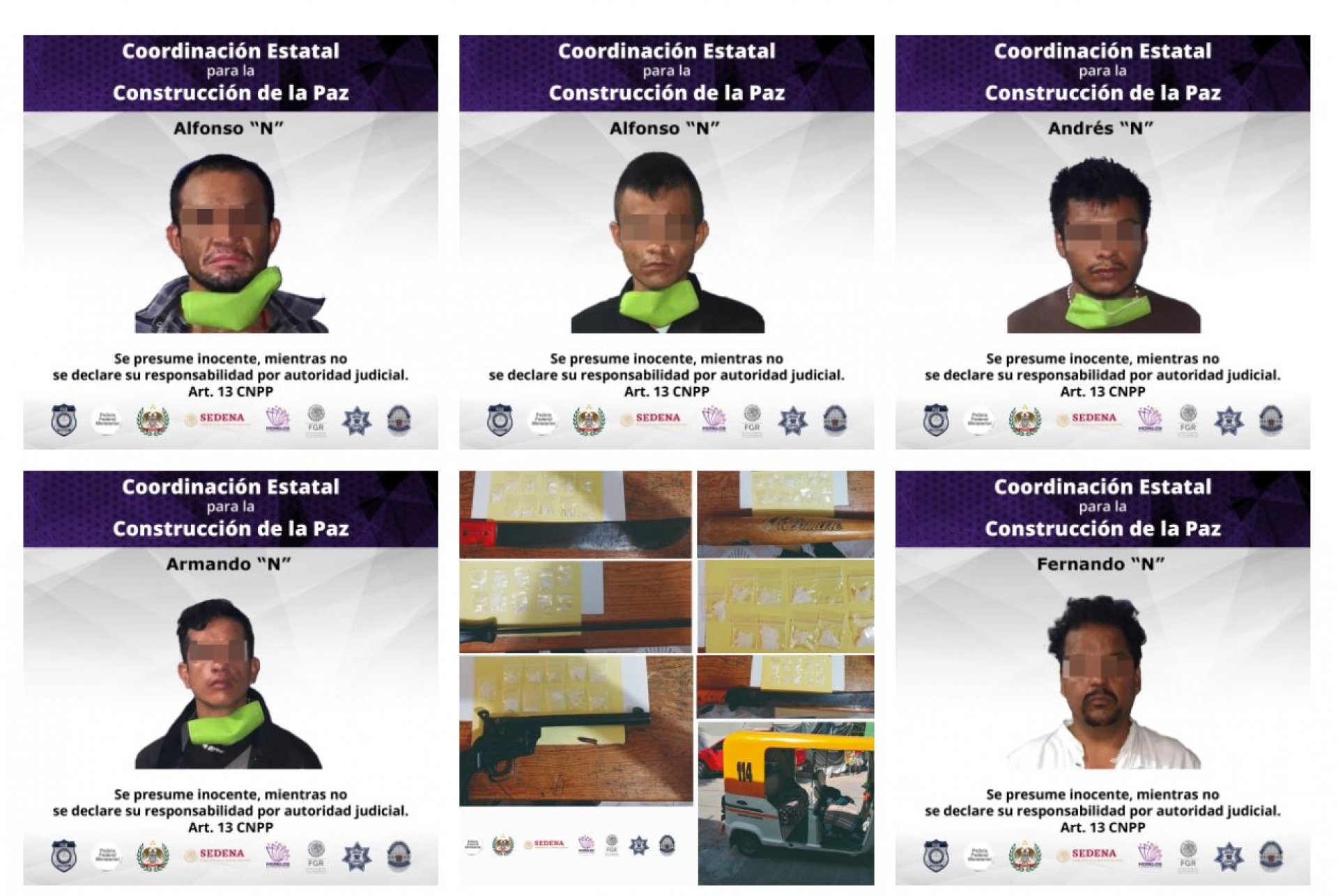 Capturan a seis individuos con droga y arma de fuego