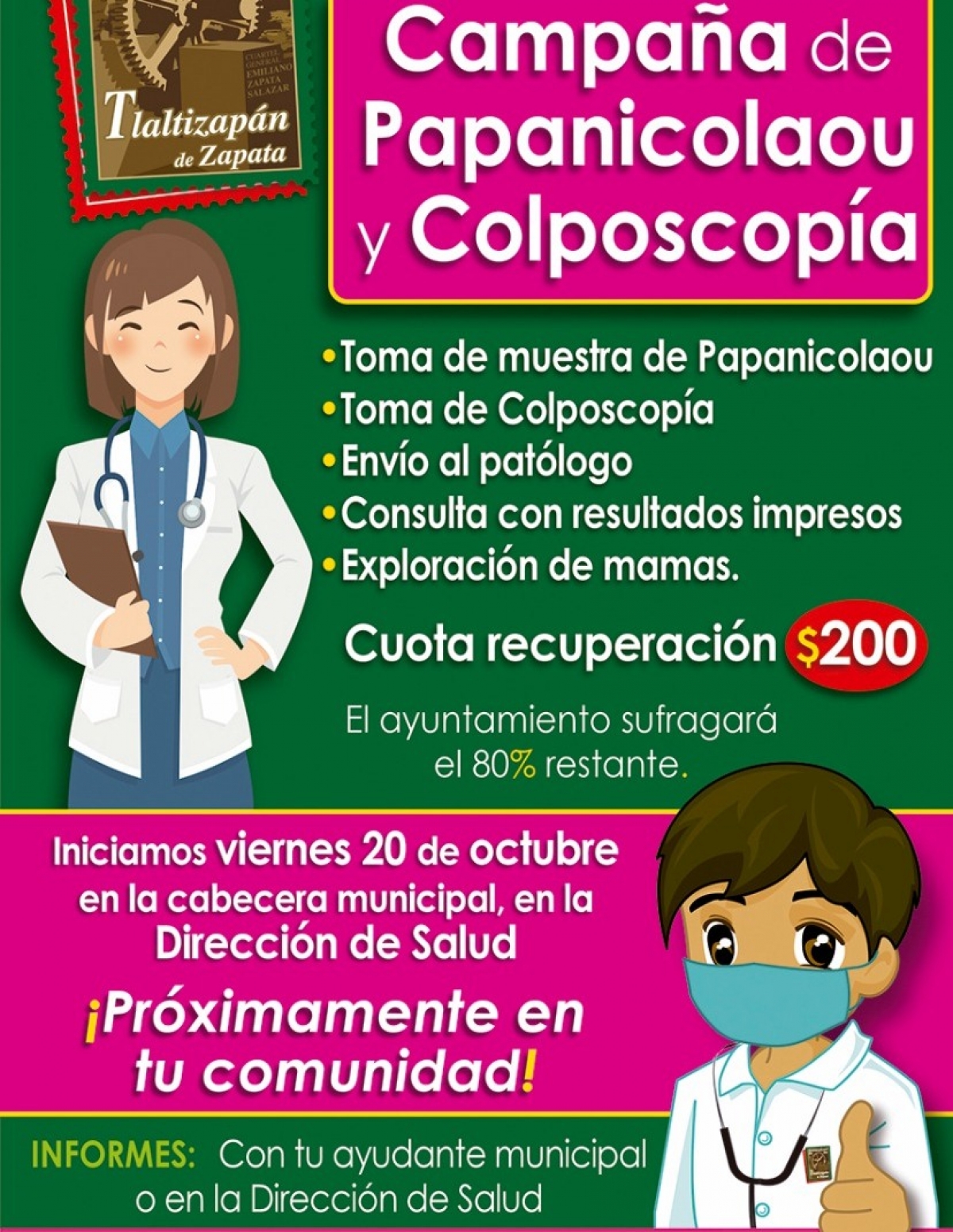 Anuncian campaña de detección oportuna de cáncer cervicouterino en Tlaltizapán