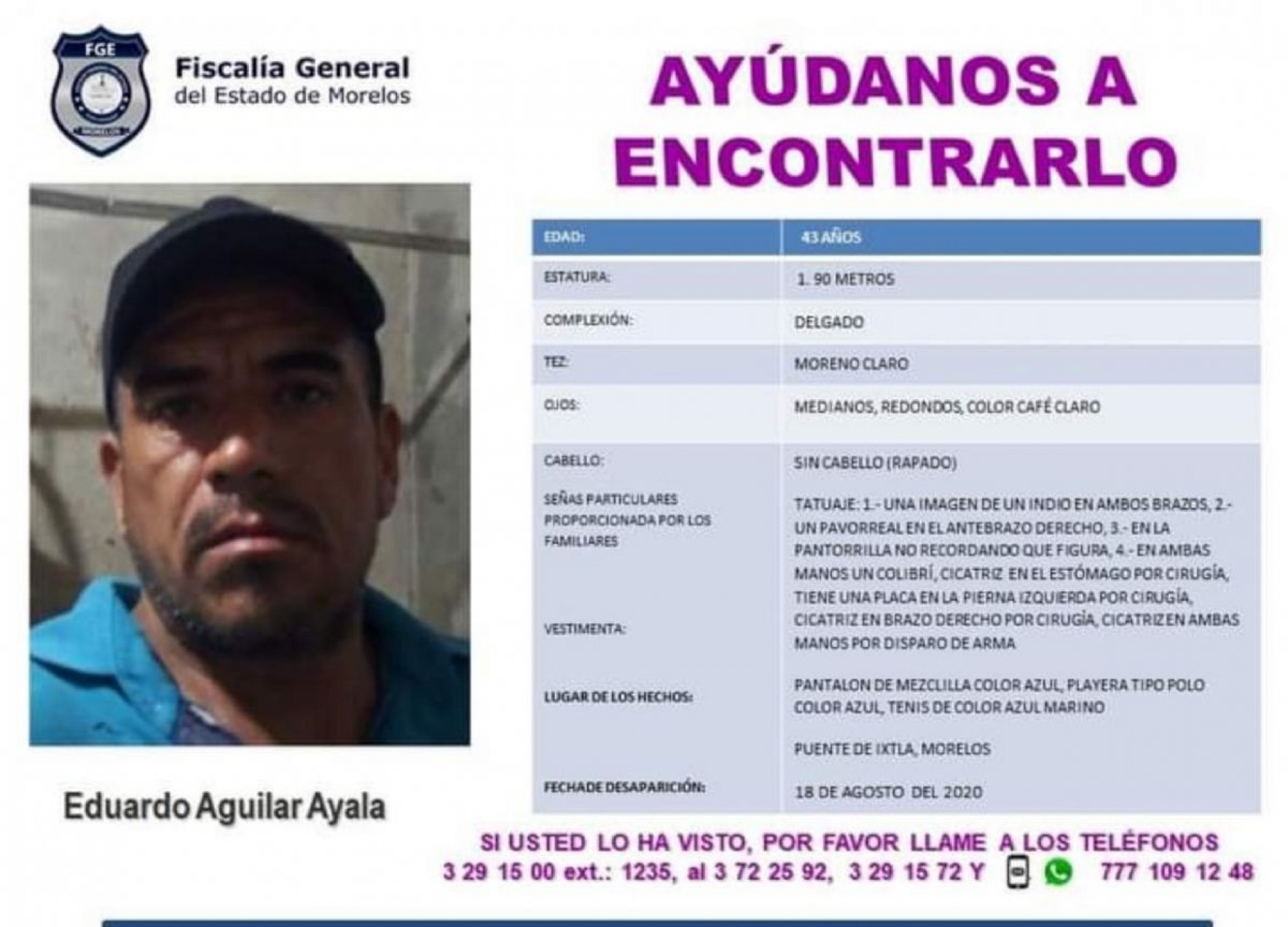 Salió de su casa hace ocho días; aun no ha regresado