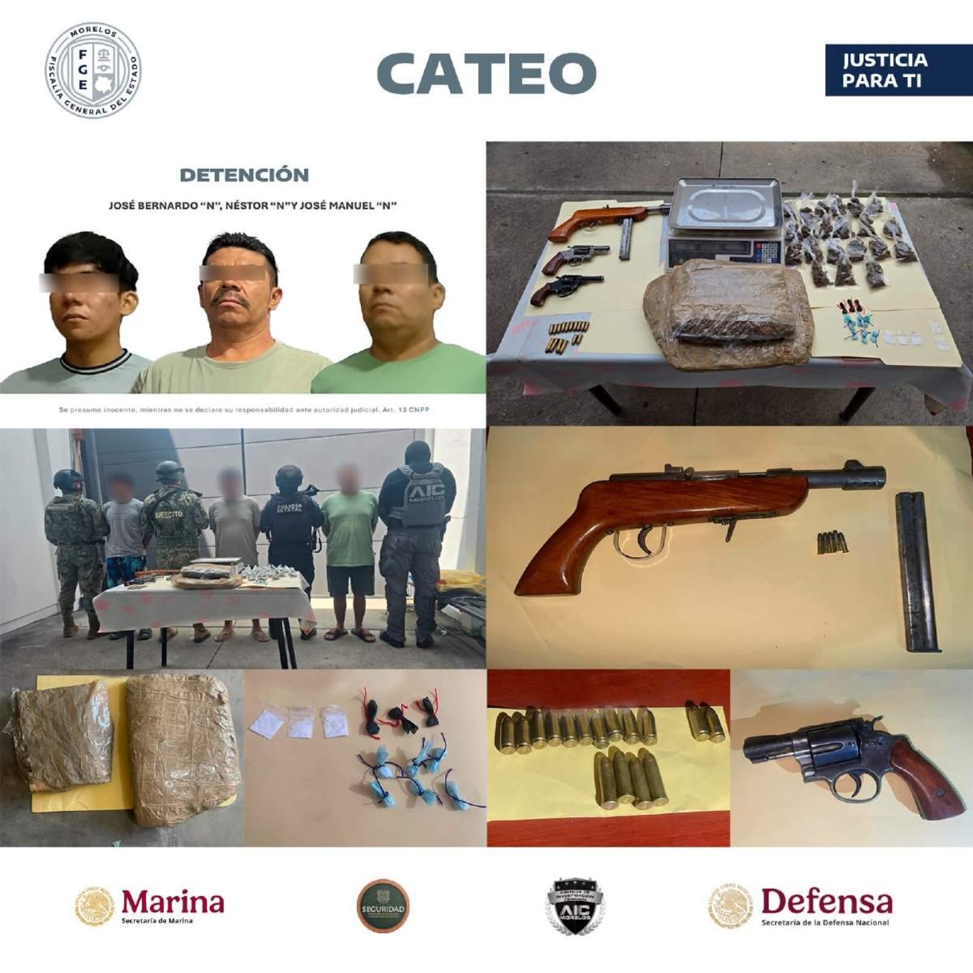 Arrestan a tres hombres durante cateo en Ayala