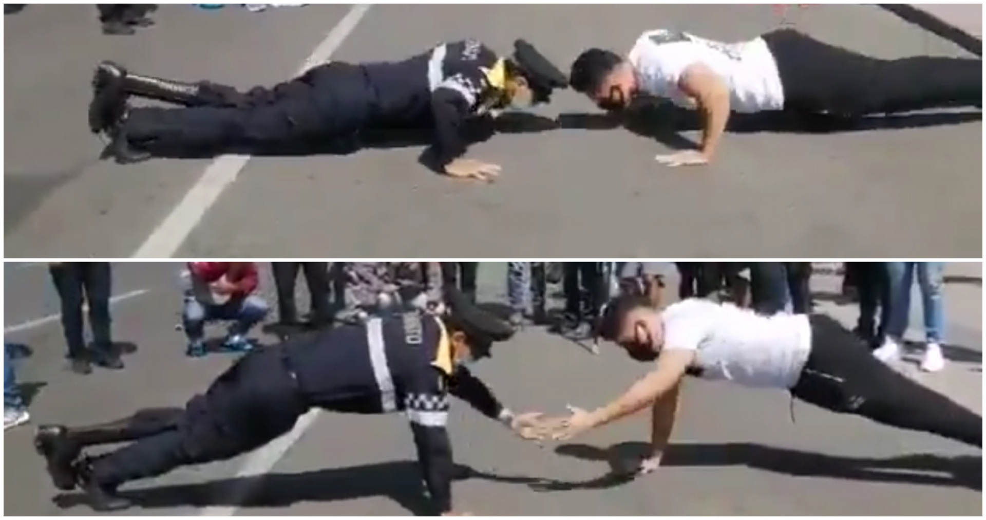 Policía de la CdMx se enfrenta a manifestante en reto de lagartijas en el Zócalo, y lo derrota