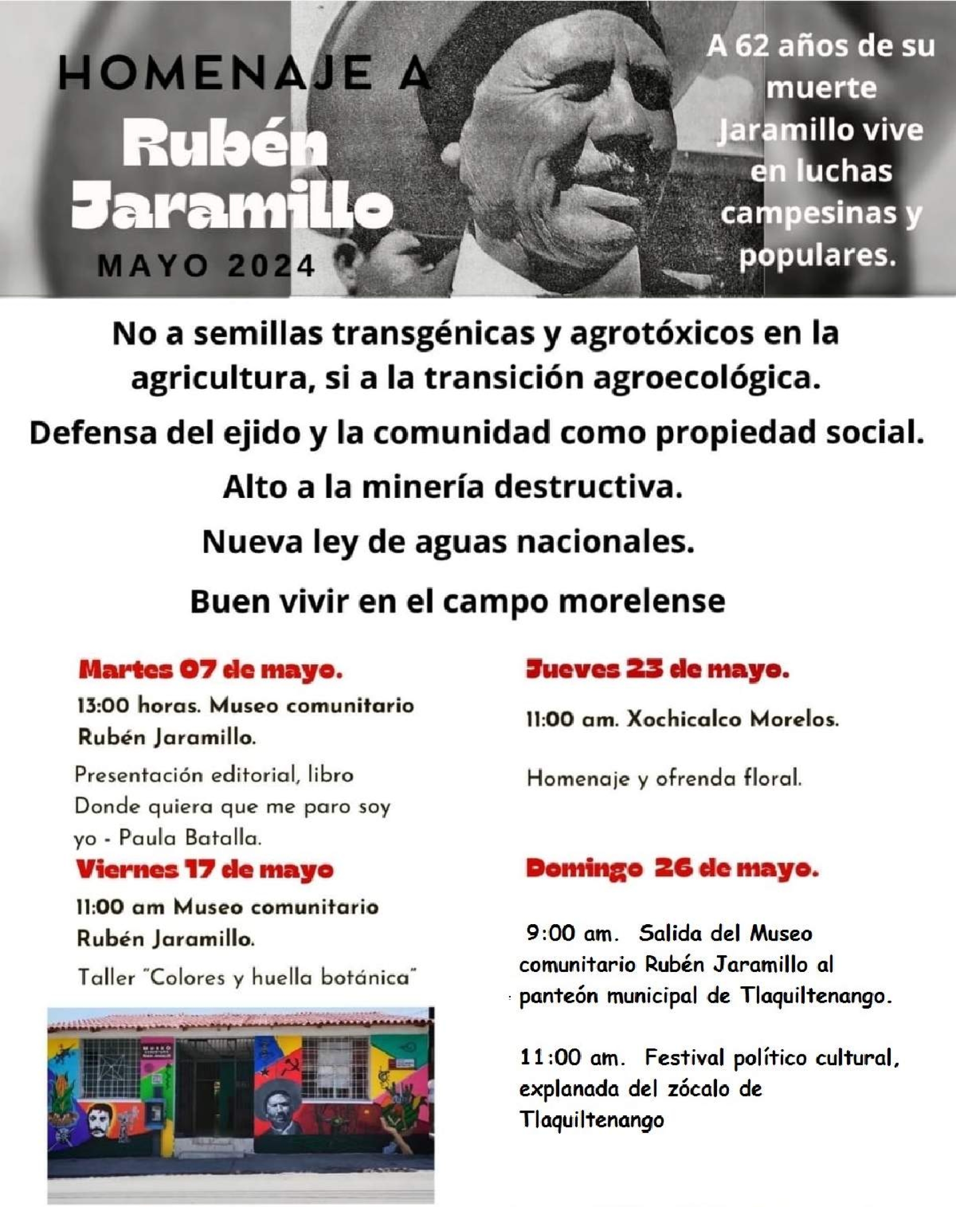 Conmemorarán el 62 aniversario luctuoso de Rubén Jaramillo