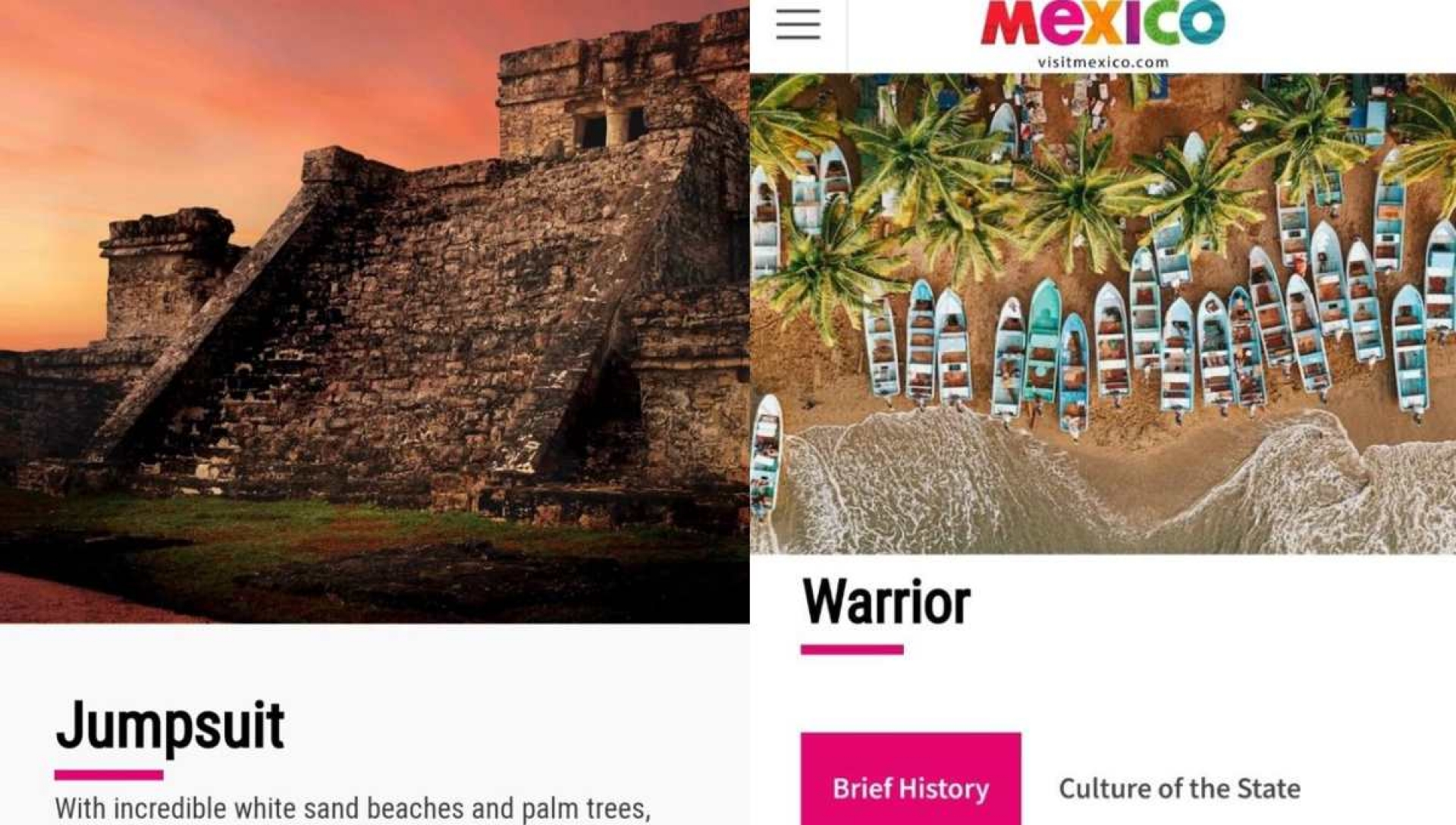 New Lion, Warrior, Hidden Port, las traducciones de la página oficial de VisitMexico