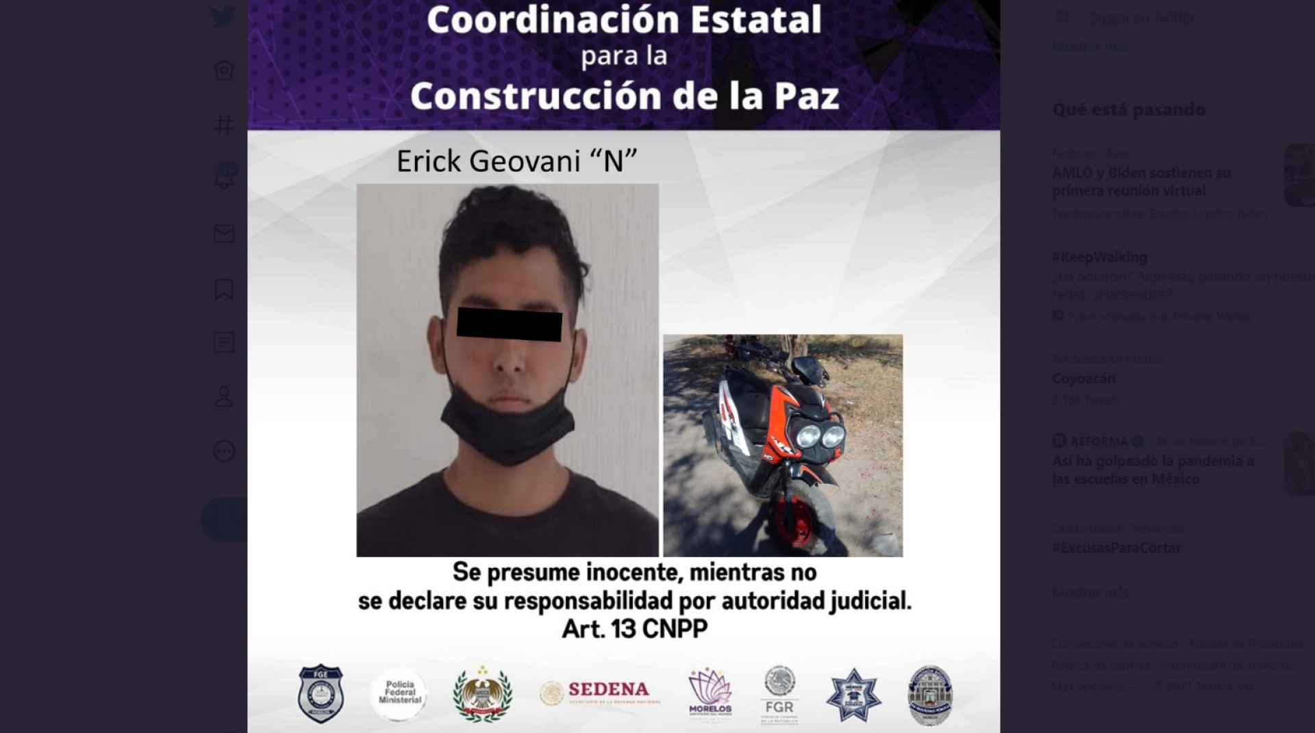 Cae de motoneta durante una persecución policial
