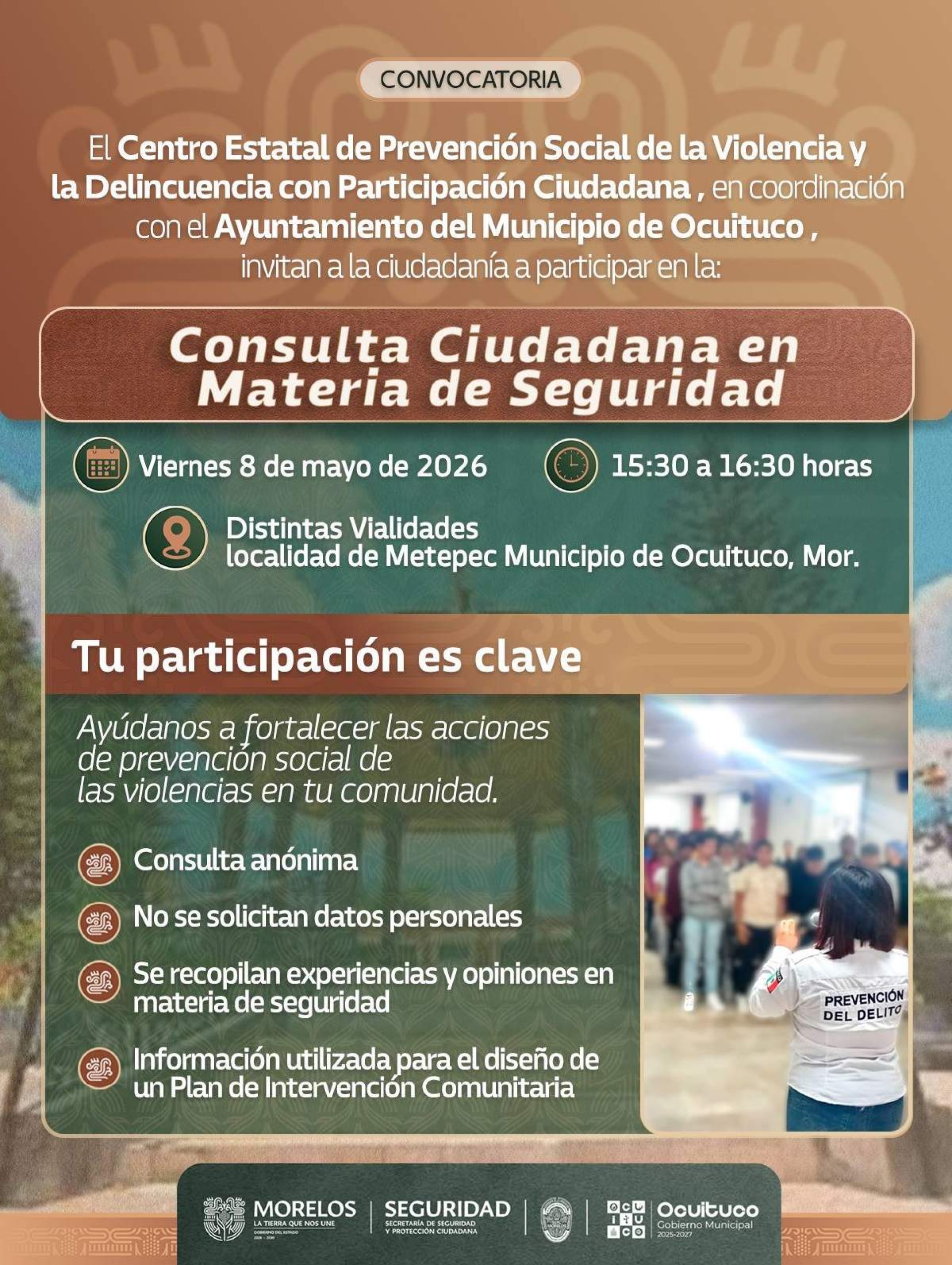 Convocan a consulta ciudadana en materia de seguridad en Metepec