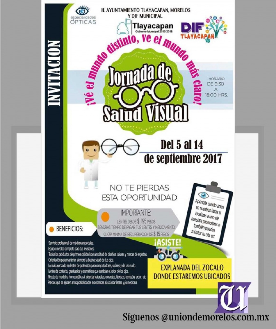 Invita Ayuntamiento de Tlayacapan a aprovechar la campaña de salud visual