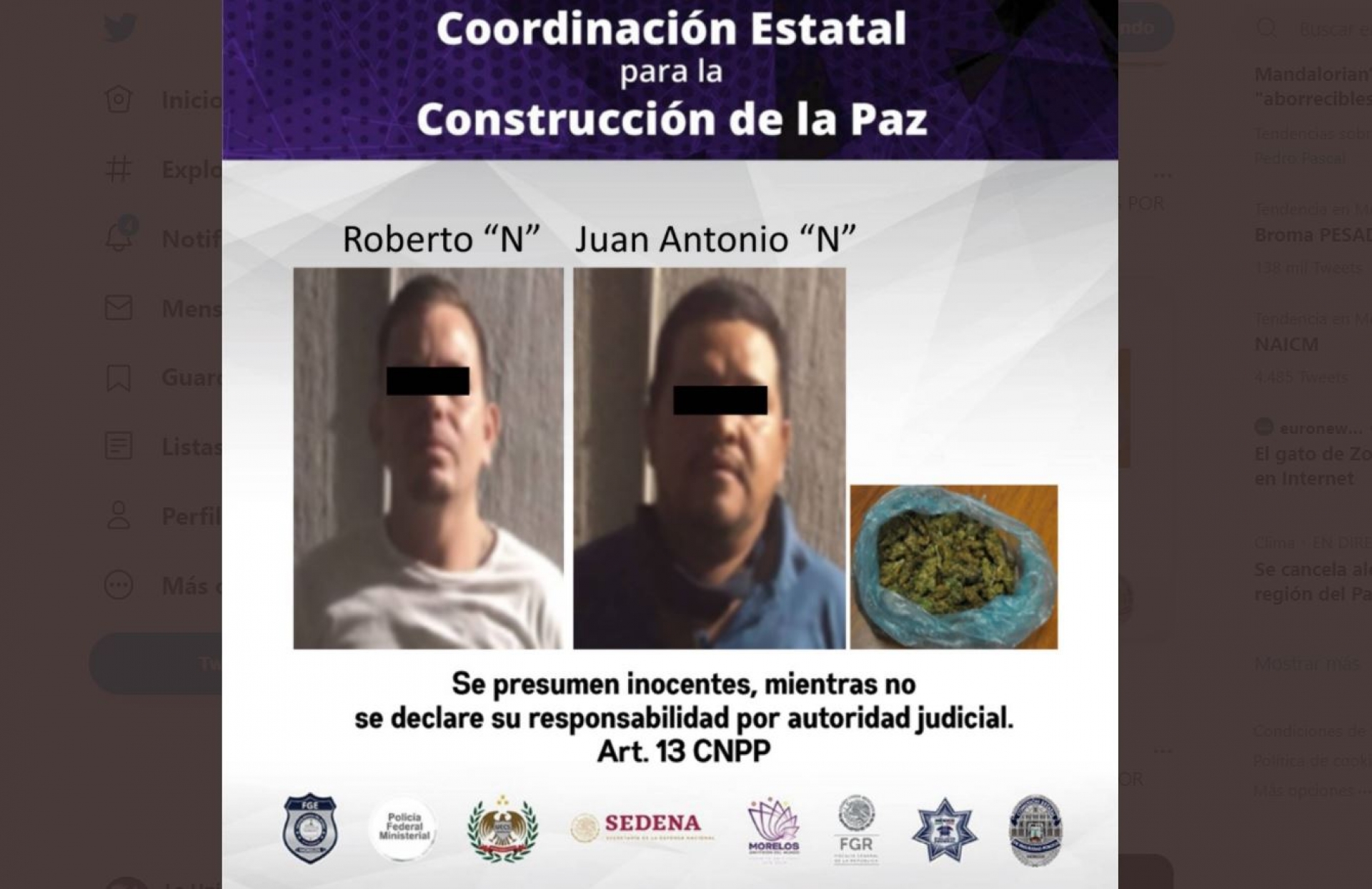 Detienen a dos individuos con droga en Cuautla