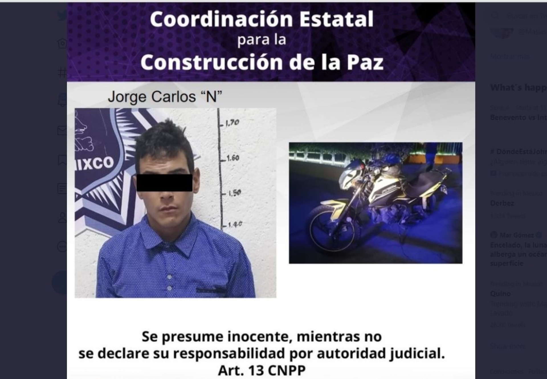 Viajaba en una motocicleta robada hace tres semanas