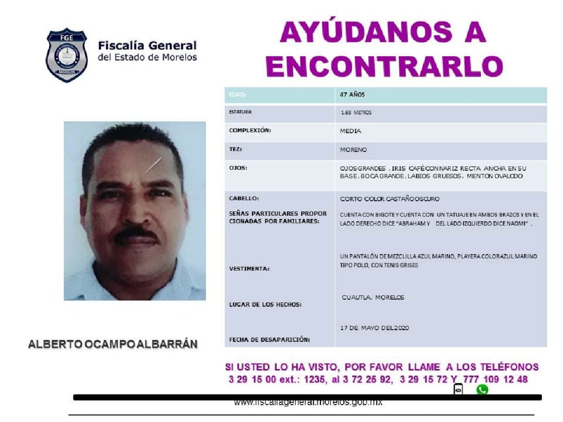 El ayudante de la colonia Rafael Merino de Ayala está desaparecido
