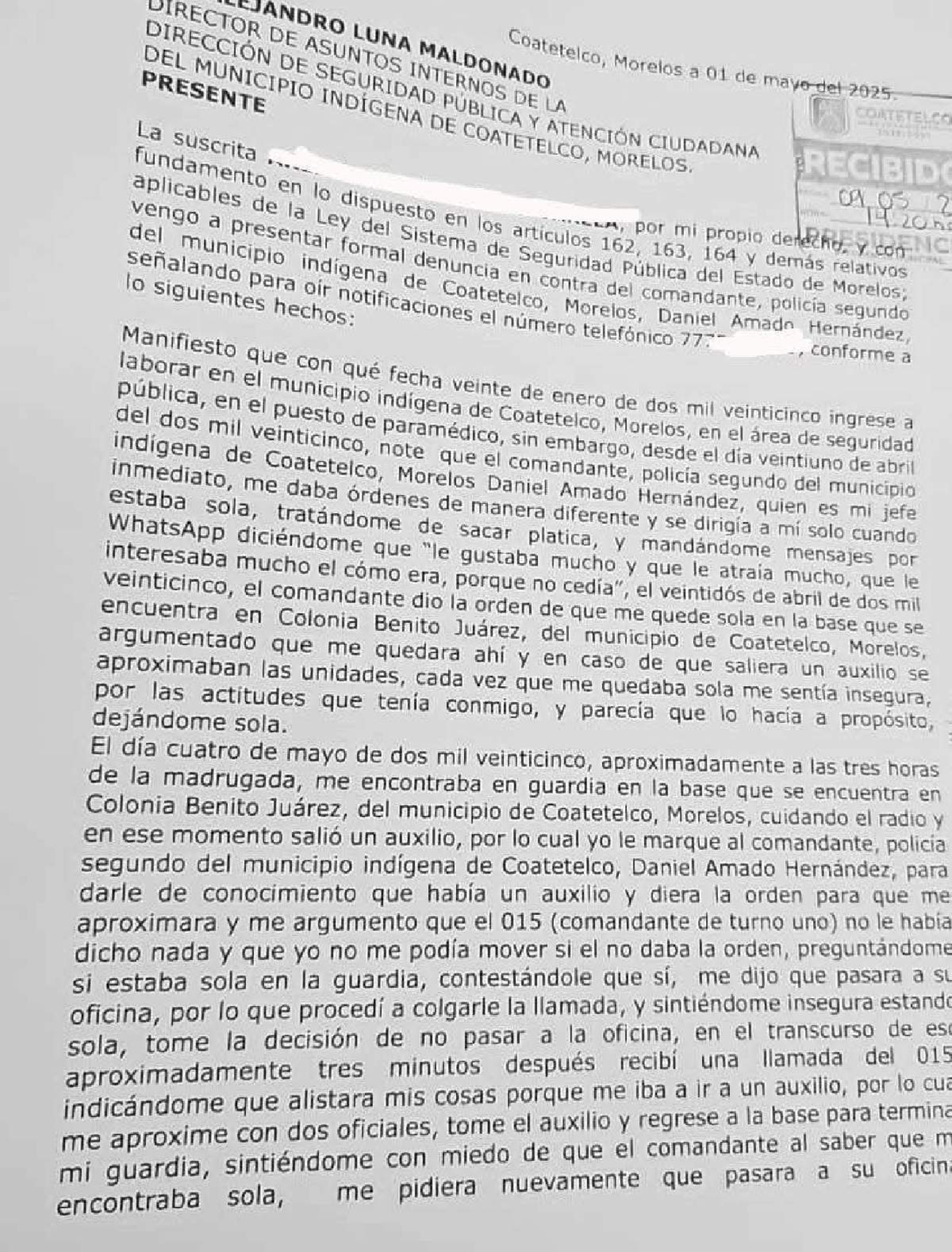 Acusan a director de Seguridad Pública de Coatetelco de acoso sexual