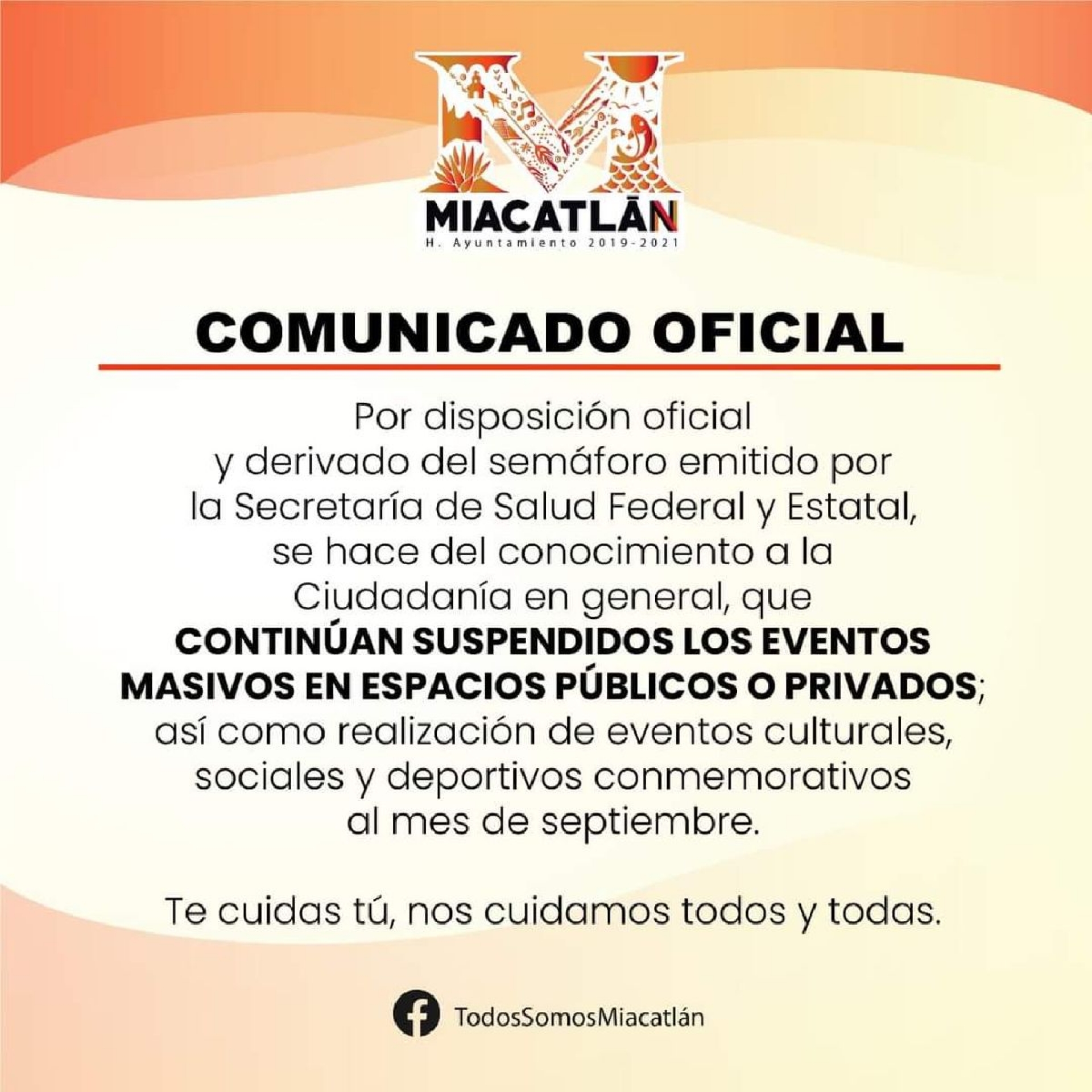 Suspenden festejos de septiembre en Miacatlán