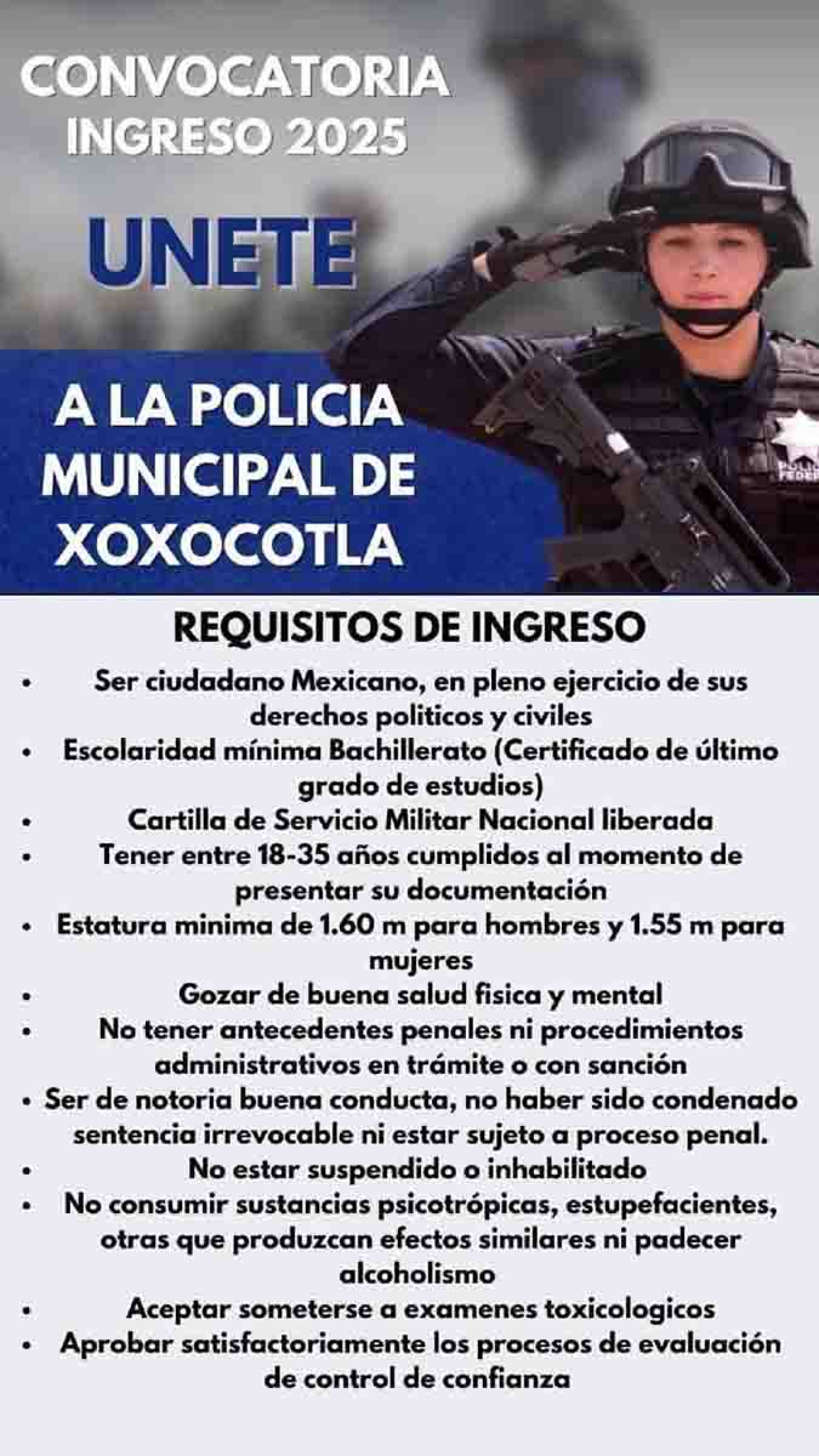 Lanzan convocatoria para formar parte de la Policía de Xoxocotla