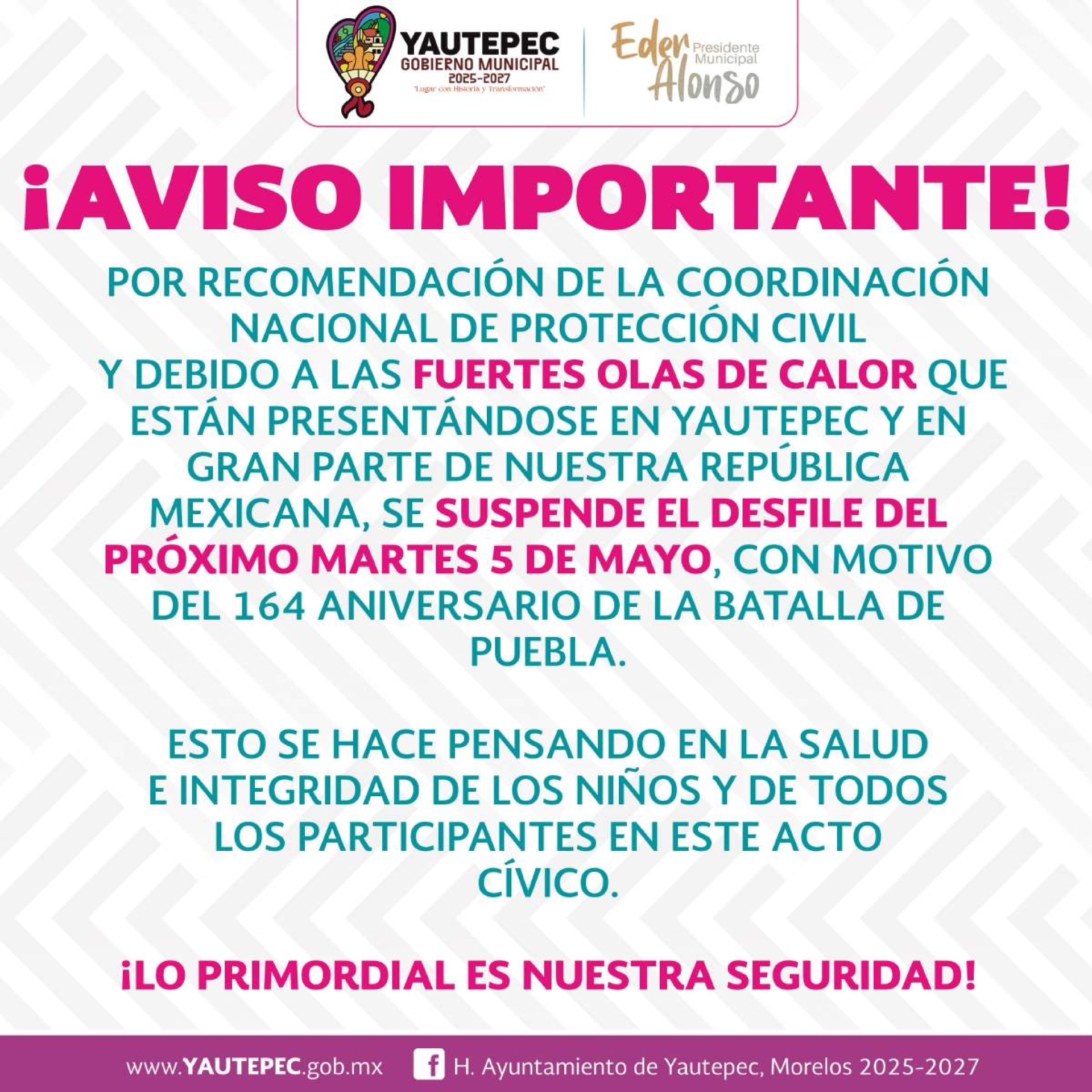 Suspenden desfile del 5 de mayo en Yautepec ante pronóstico de temperaturas extremas